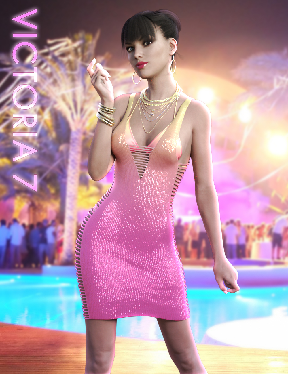 Fancy Pool Party Outfit for Genesis 3 Female(s) by: Blue Rabbit, 3D Models by Daz 3D