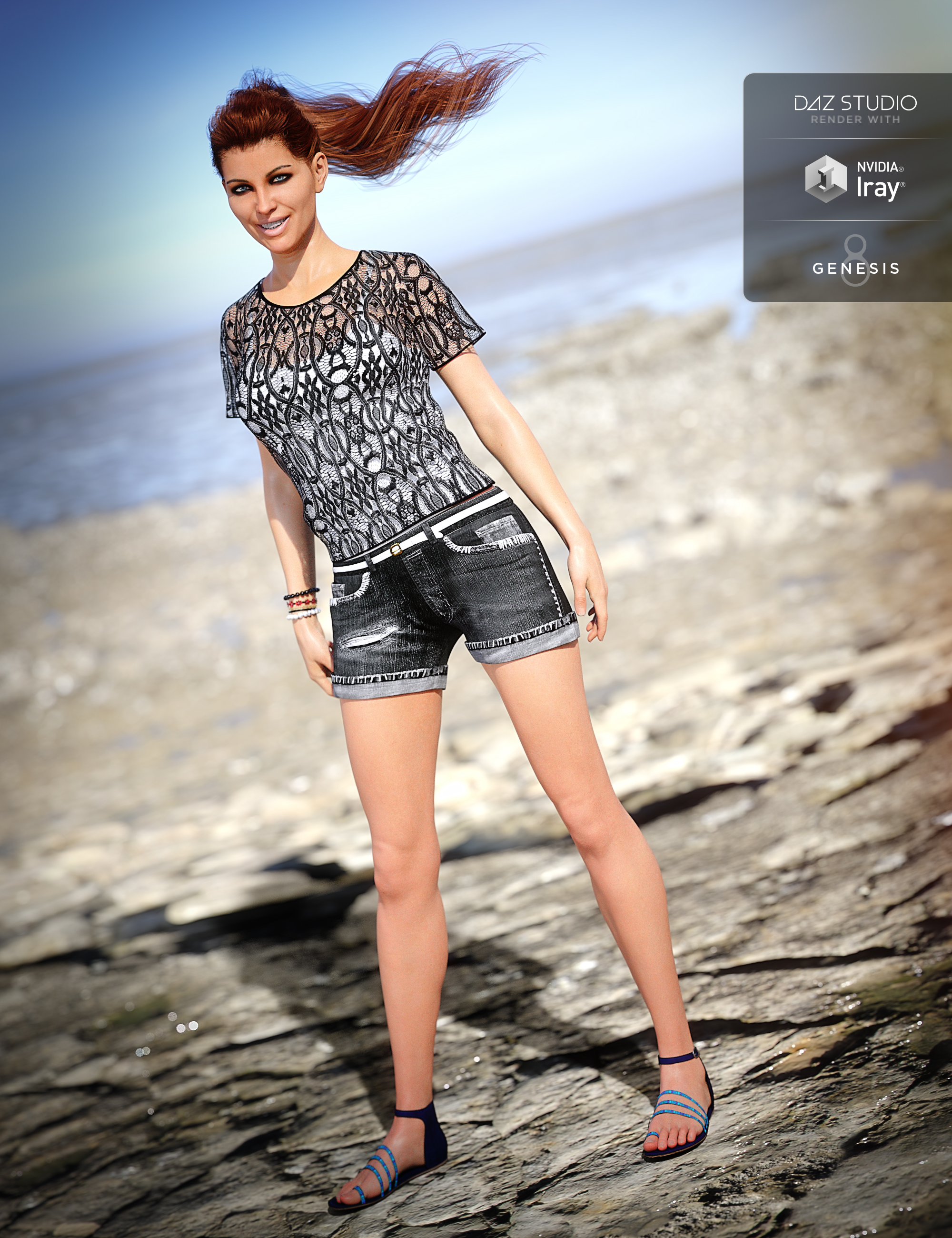 Boho Shorts Outfit for Genesis 8 Female(s)