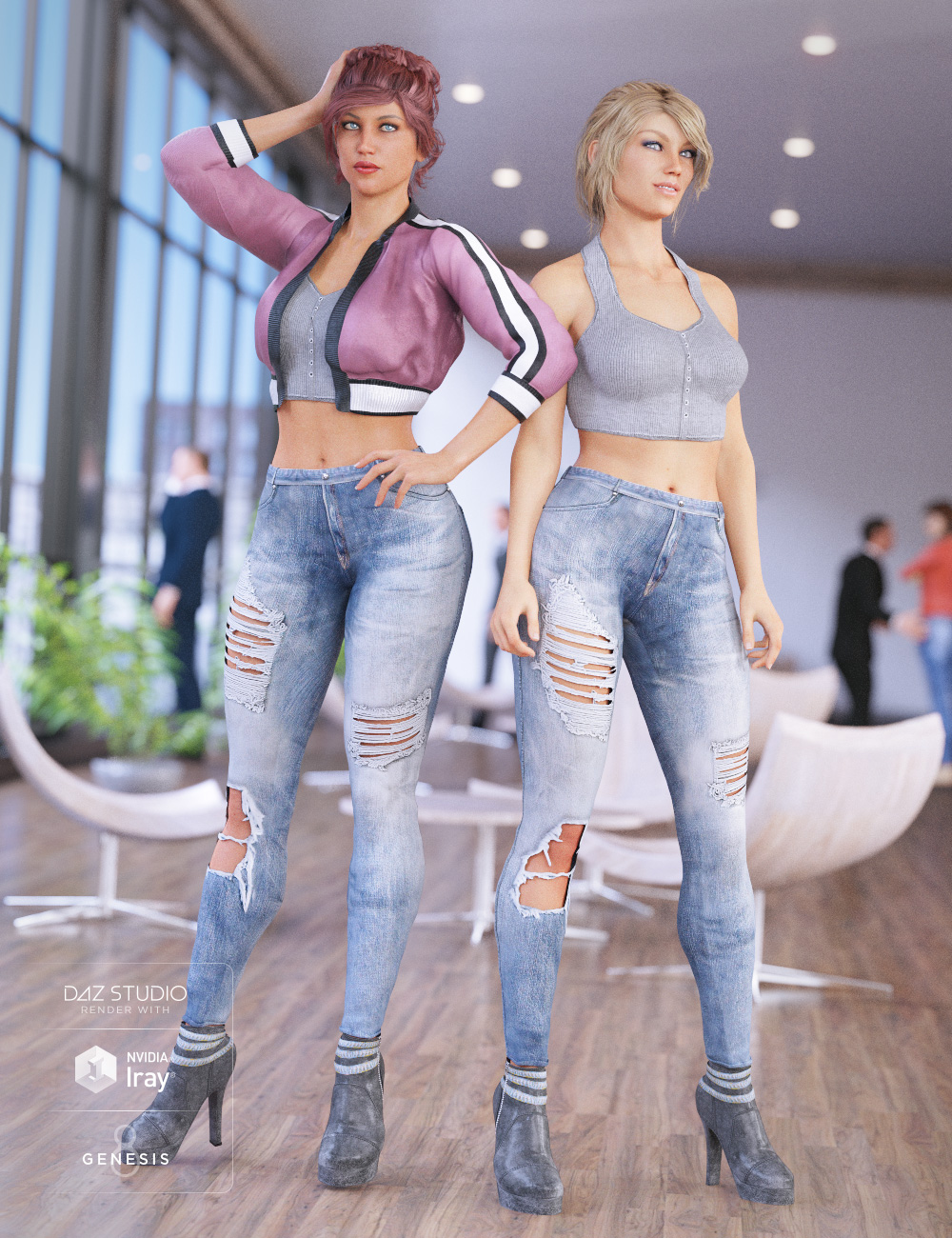 Crop Jacket Outfit for Genesis 8 Female(s) by: Barbara BrundonShox-Design, 3D Models by Daz 3D