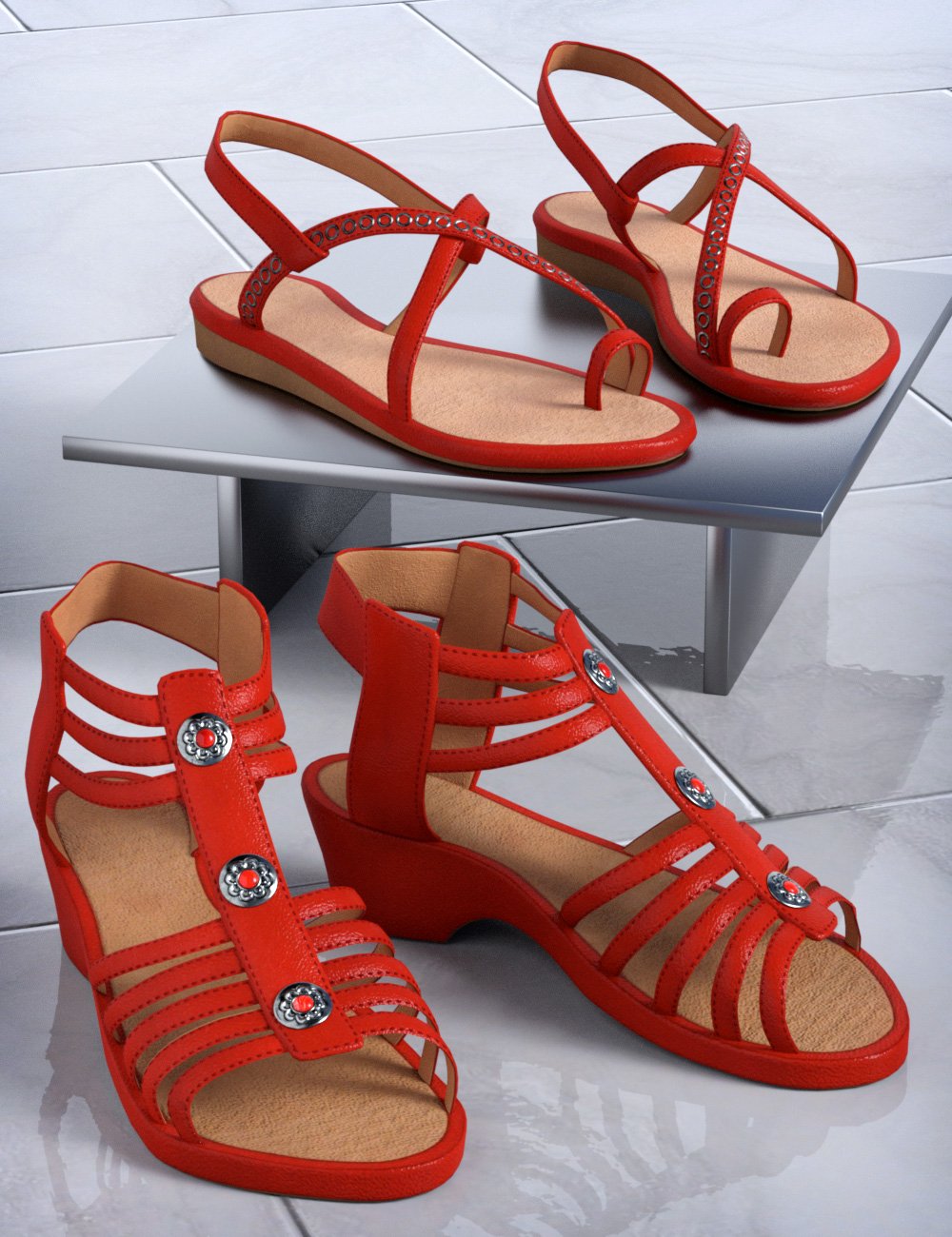 Patchwork Shoes: Sandals 1 & 2 for Genesis 3 Female(s) and Genesis 8 Female(s) by: esha, 3D Models by Daz 3D