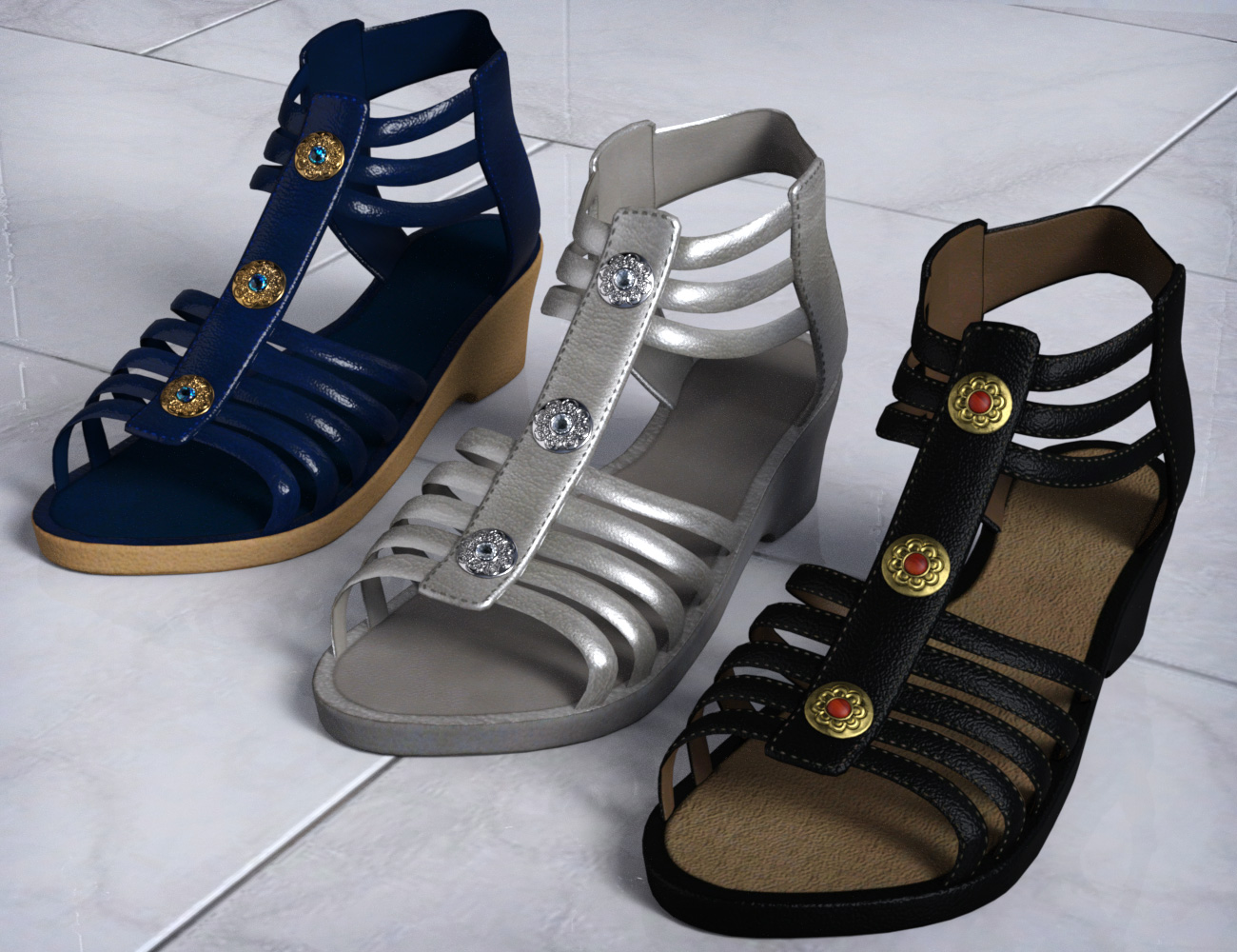 Patchwork Shoes: Sandals 1 & 2 for Genesis 3 Female(s) and Genesis 8 ...