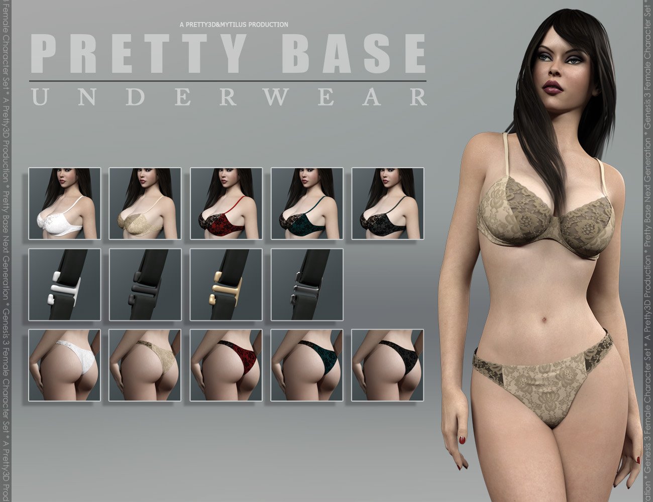 Pretty Base NG Underwear for Genesis 3 Female(s) by: Pretty3D, 3D Models by Daz 3D