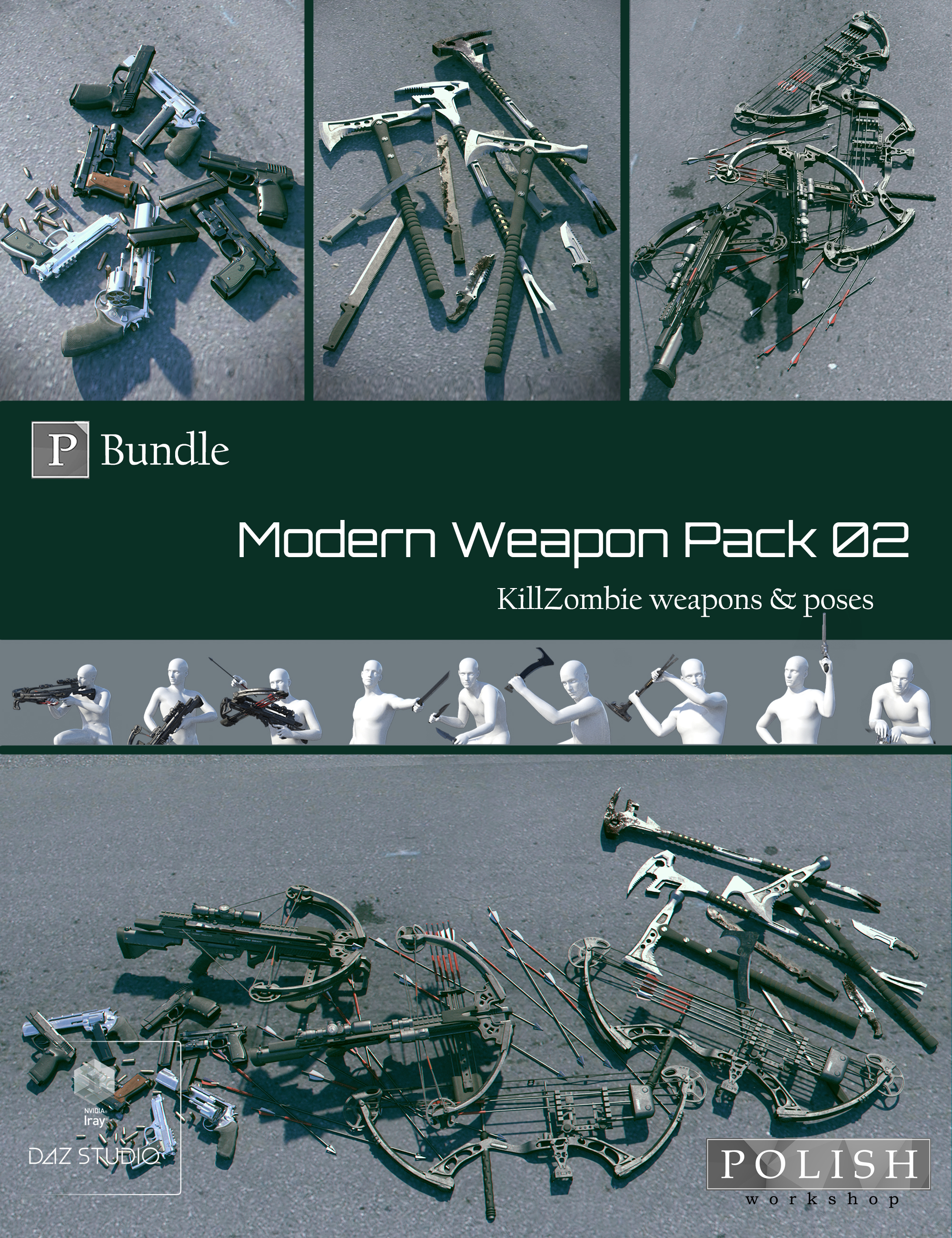 KillZombie Modern Weapon Pack Bundle 02 by: Polish, 3D Models by Daz 3D