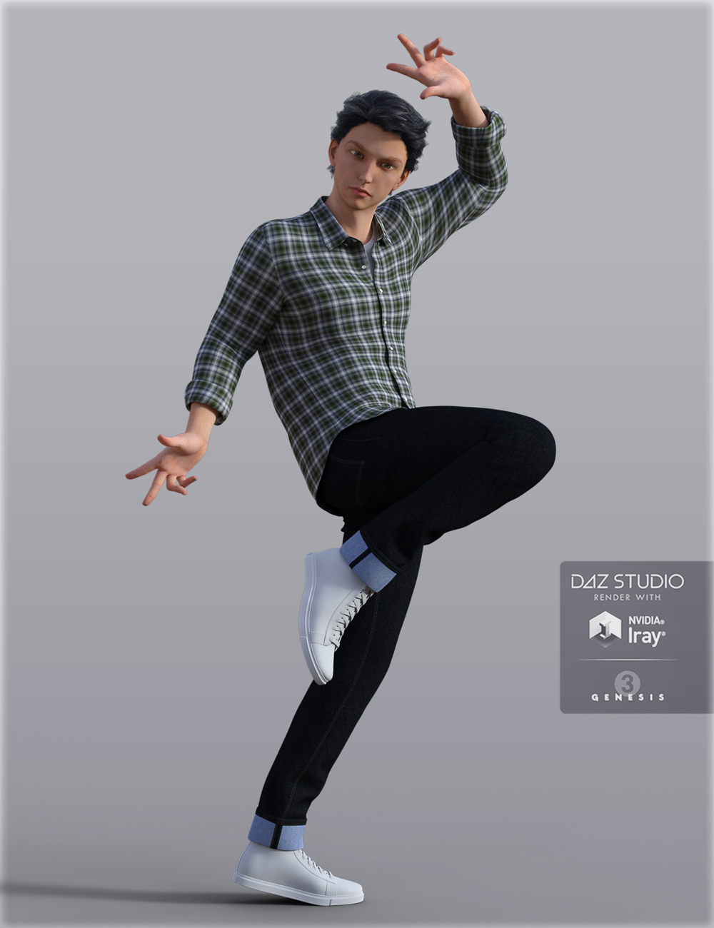 H&C Checkered Shirt Outfit for Genesis 3 Male(s) by: IH Kang, 3D Models by Daz 3D