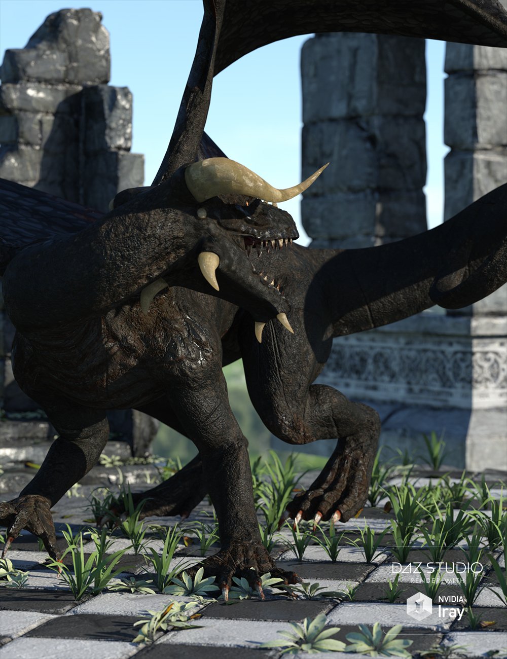 PBReal Iray Black Dragon for Daz Dragon 3 by: GolaM, 3D Models by Daz 3D
