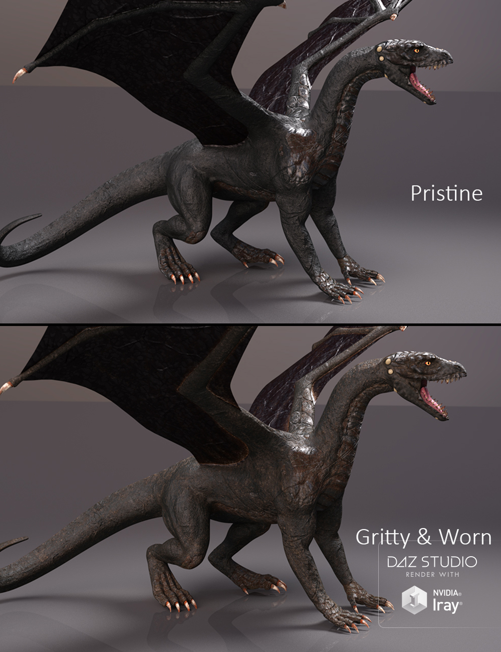 PBReal Iray Black Dragon for Daz Dragon 3 by: GolaM, 3D Models by Daz 3D