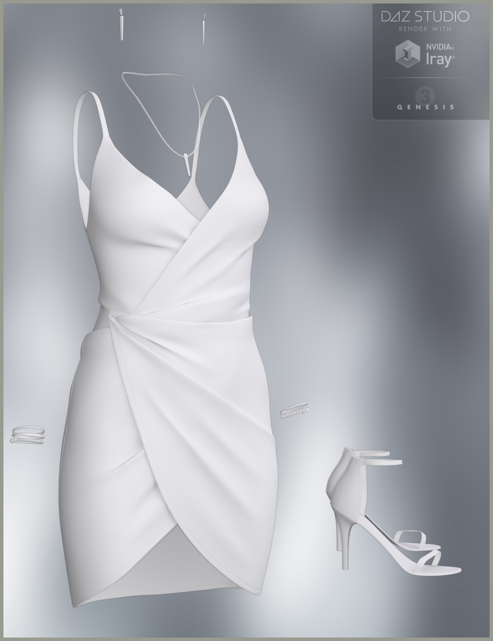 Silk Wrap Dress Outfit for Genesis 3 Female(s) by: Nikisatez, 3D Models by Daz 3D