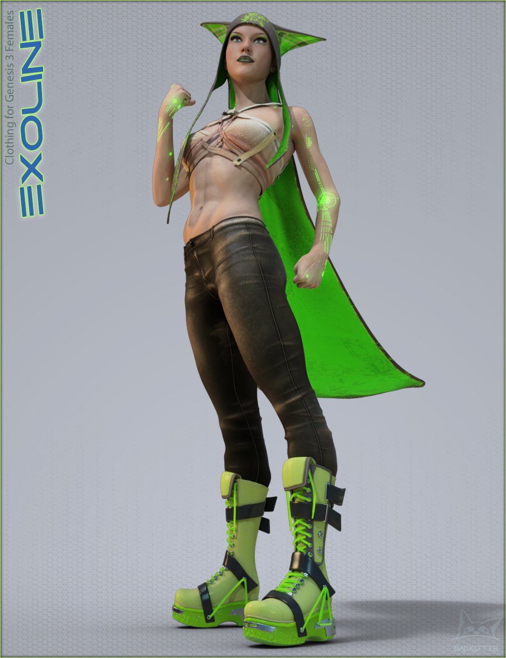 Exoline Boots and Accessories for Genesis 3 Female(s) by: BadKitteh Co, 3D Models by Daz 3D