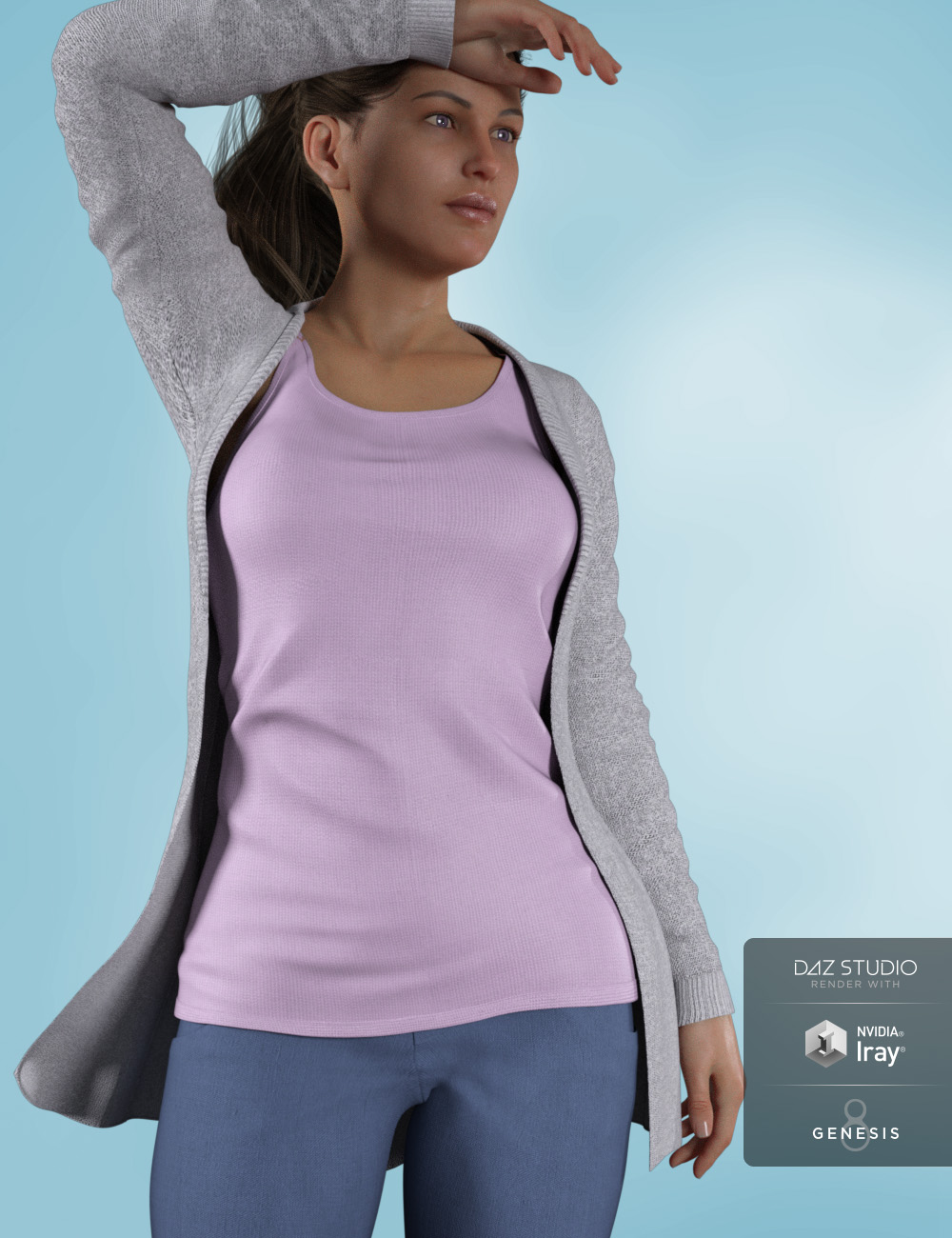 Cardigan Outfit for Genesis 8 Female(s) by: aurorabreeze, 3D Models by Daz 3D