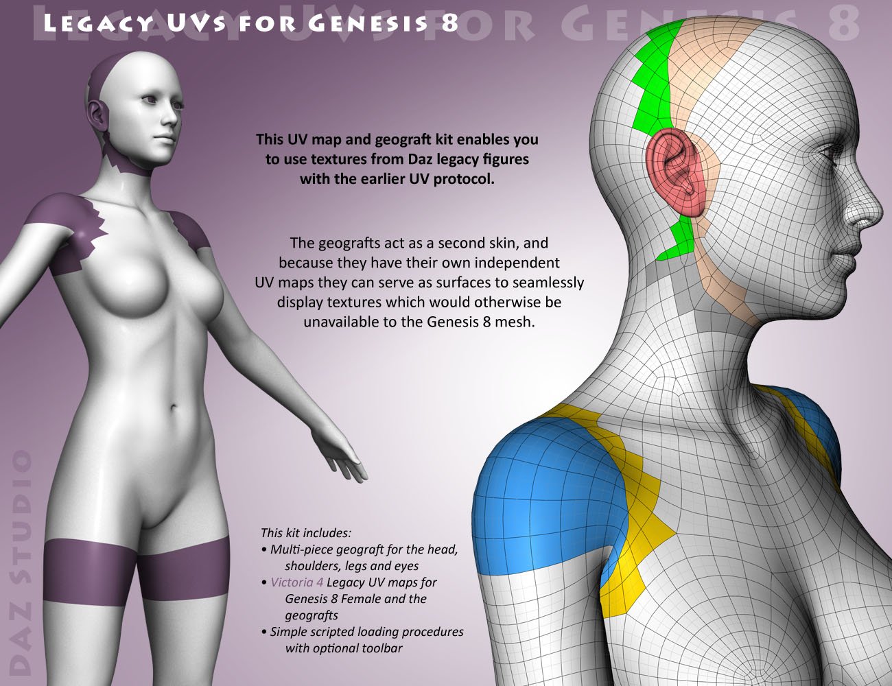 Legacy UVs for Genesis 8: Victoria 4 by: Cayman Studios, 3D Models by Daz 3D