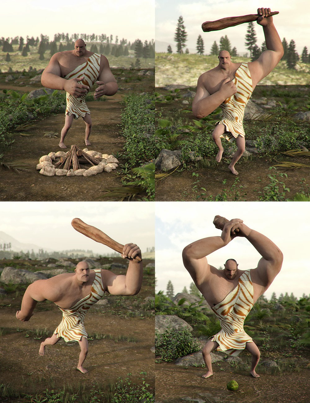 Caveman Poses for Multi-Man by: , 3D Models by Daz 3D