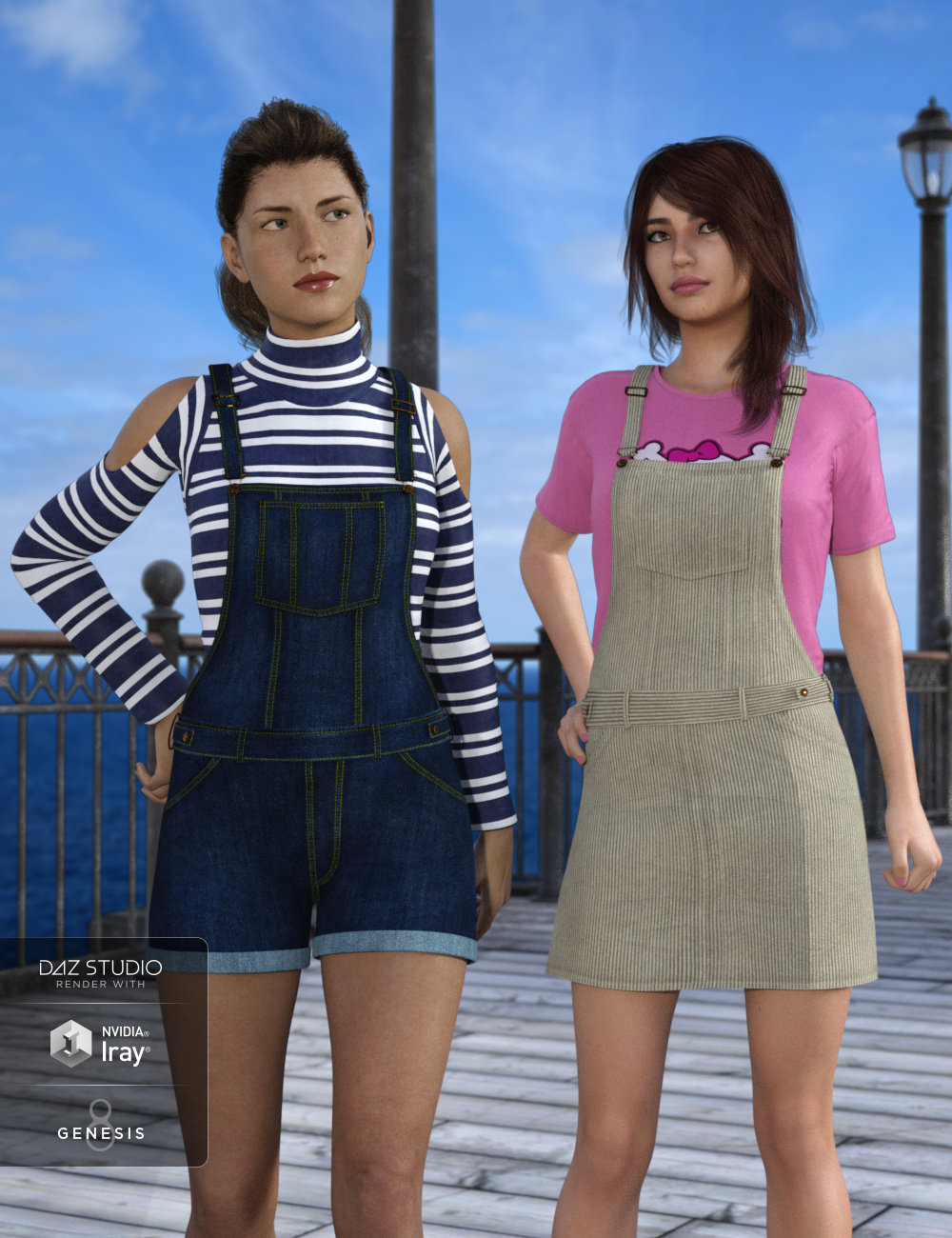 3 in 1 Dungarees for Genesis 3 & Genesis 8 Female(s) by: Dogz, 3D Models by Daz 3D