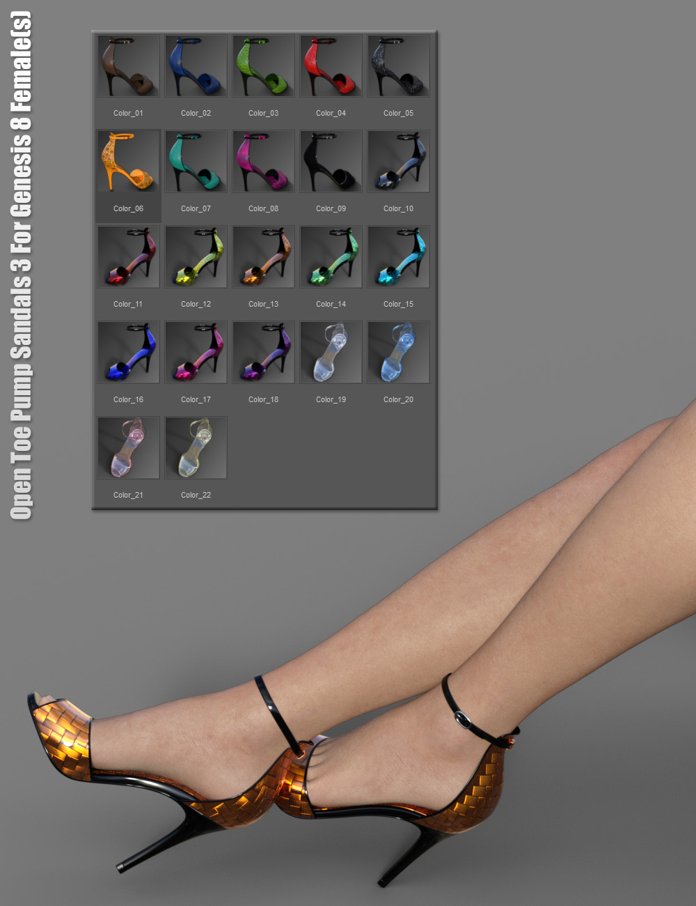 Open Toe Pump Sandals 3 for Genesis 8 Female(s) by: dx30, 3D Models by Daz 3D