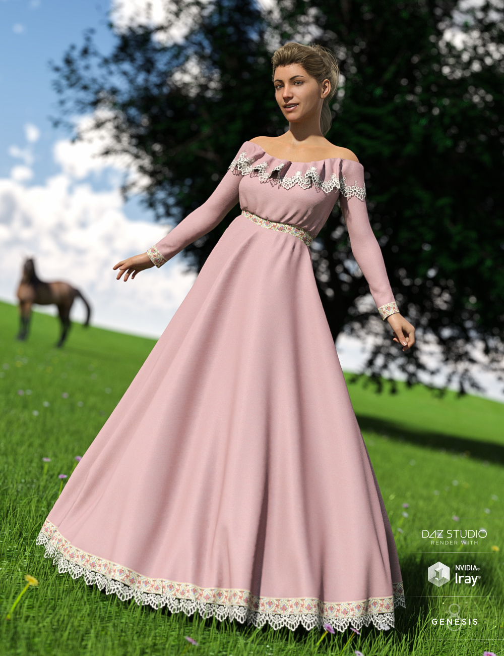 Belle Dress for Genesis 8 Female(s) by: Aave NainenJGreenlees, 3D Models by Daz 3D