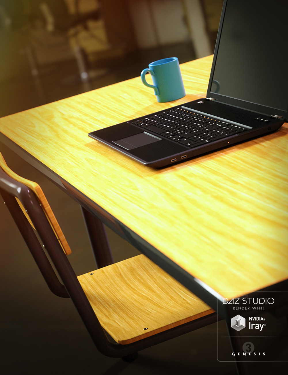 Laptop and Table Set by: Predatron, 3D Models by Daz 3D