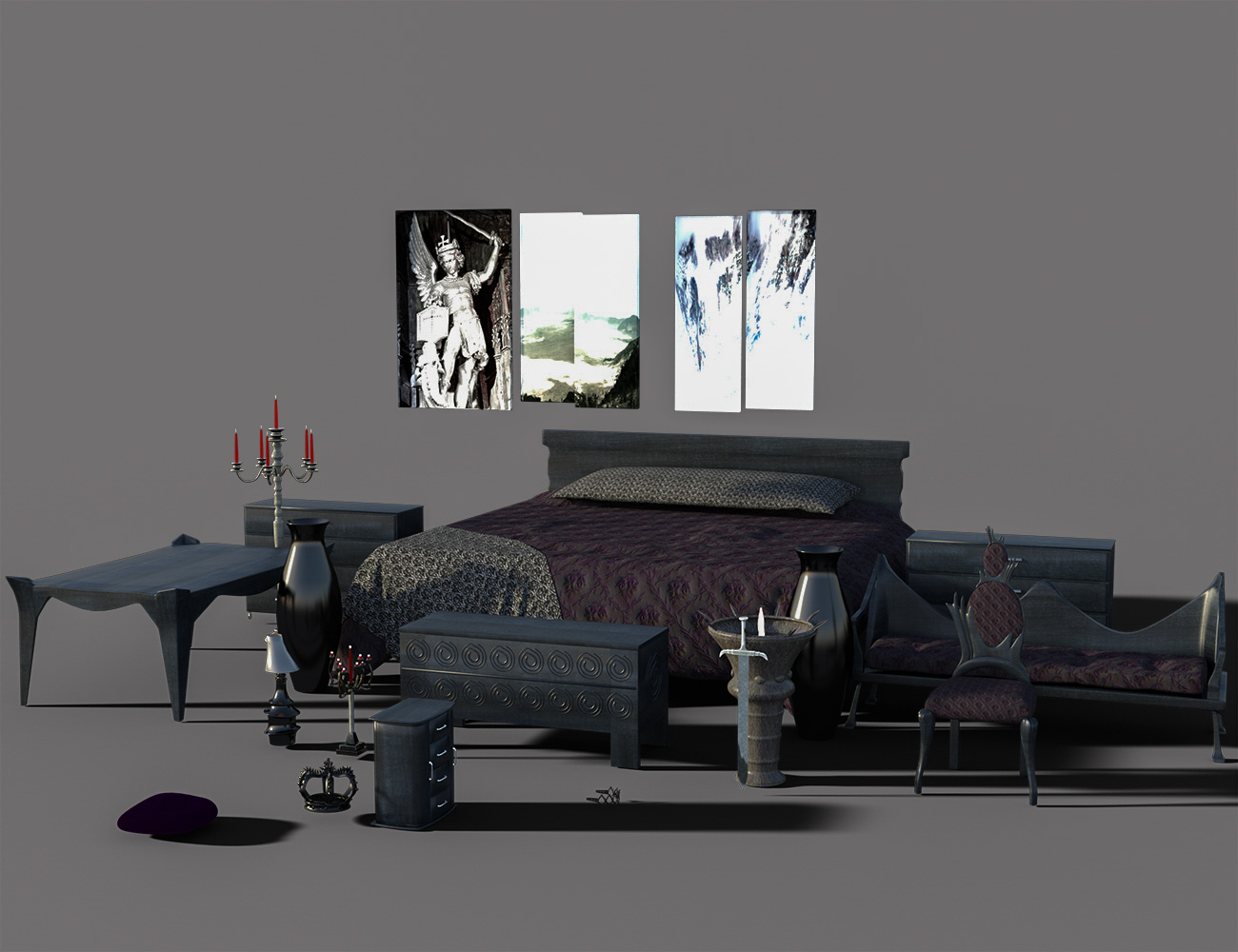 Modern Gothic Bedroom by: PAN Studios, 3D Models by Daz 3D
