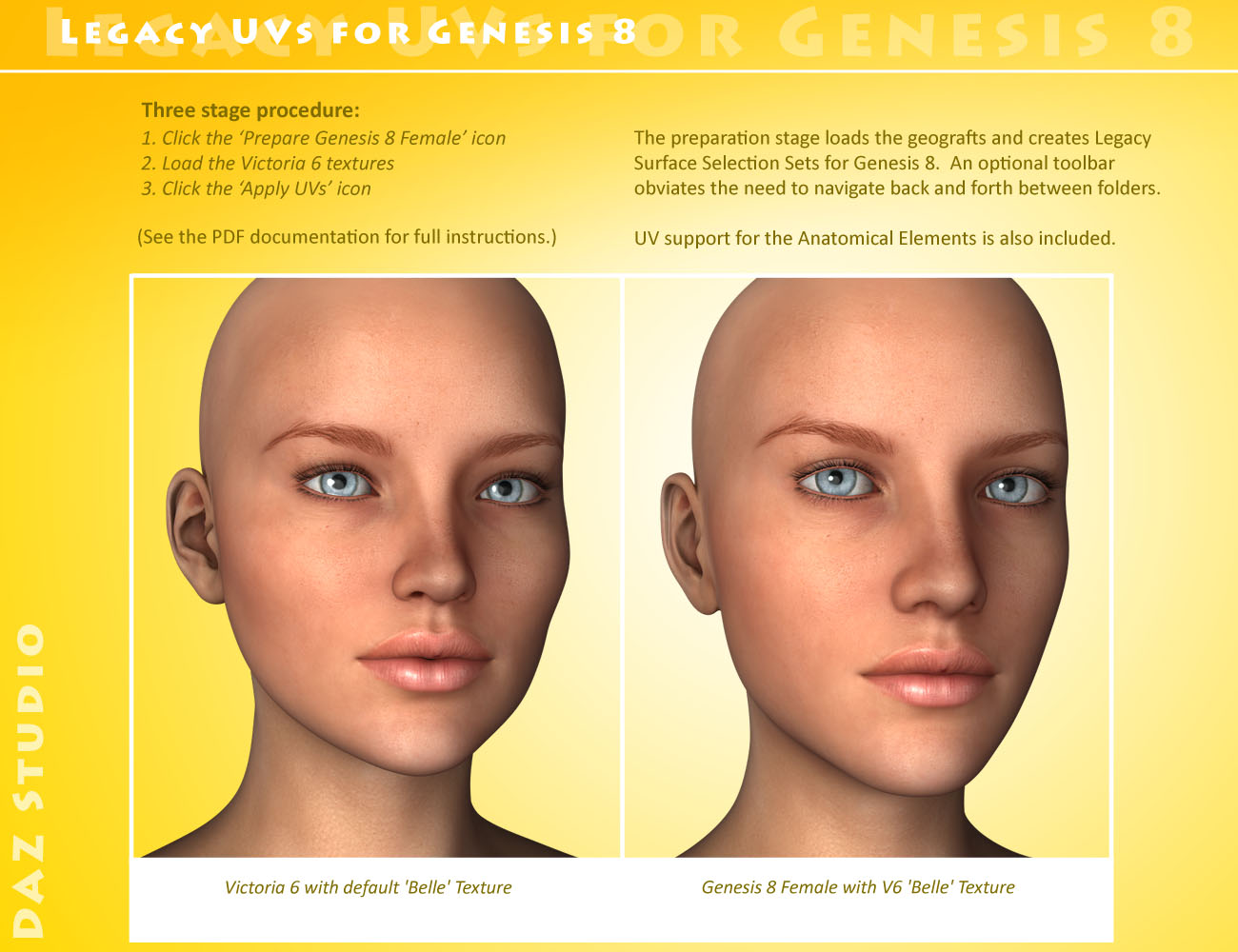 Legacy UVs for Genesis 8: Victoria 6 by: Cayman Studios, 3D Models by Daz 3D