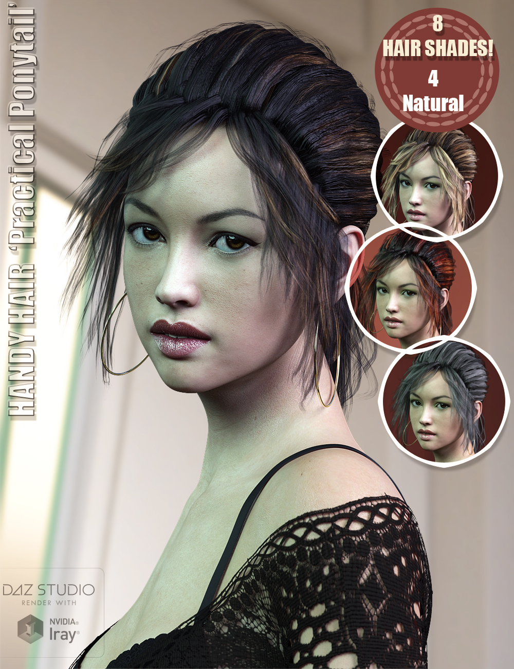 Handy Hair Practical Ponytail for Genesis 3 & 8 Female(s) by: ForbiddenWhispersFeralFey, 3D Models by Daz 3D