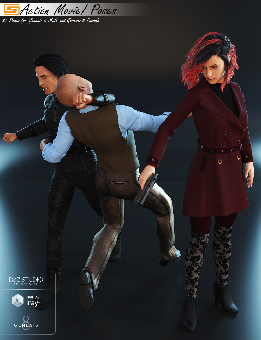 Action Movie! - Poses for Genesis 8 Male and Genesis 8 Female by: Sedor, 3D Models by Daz 3D