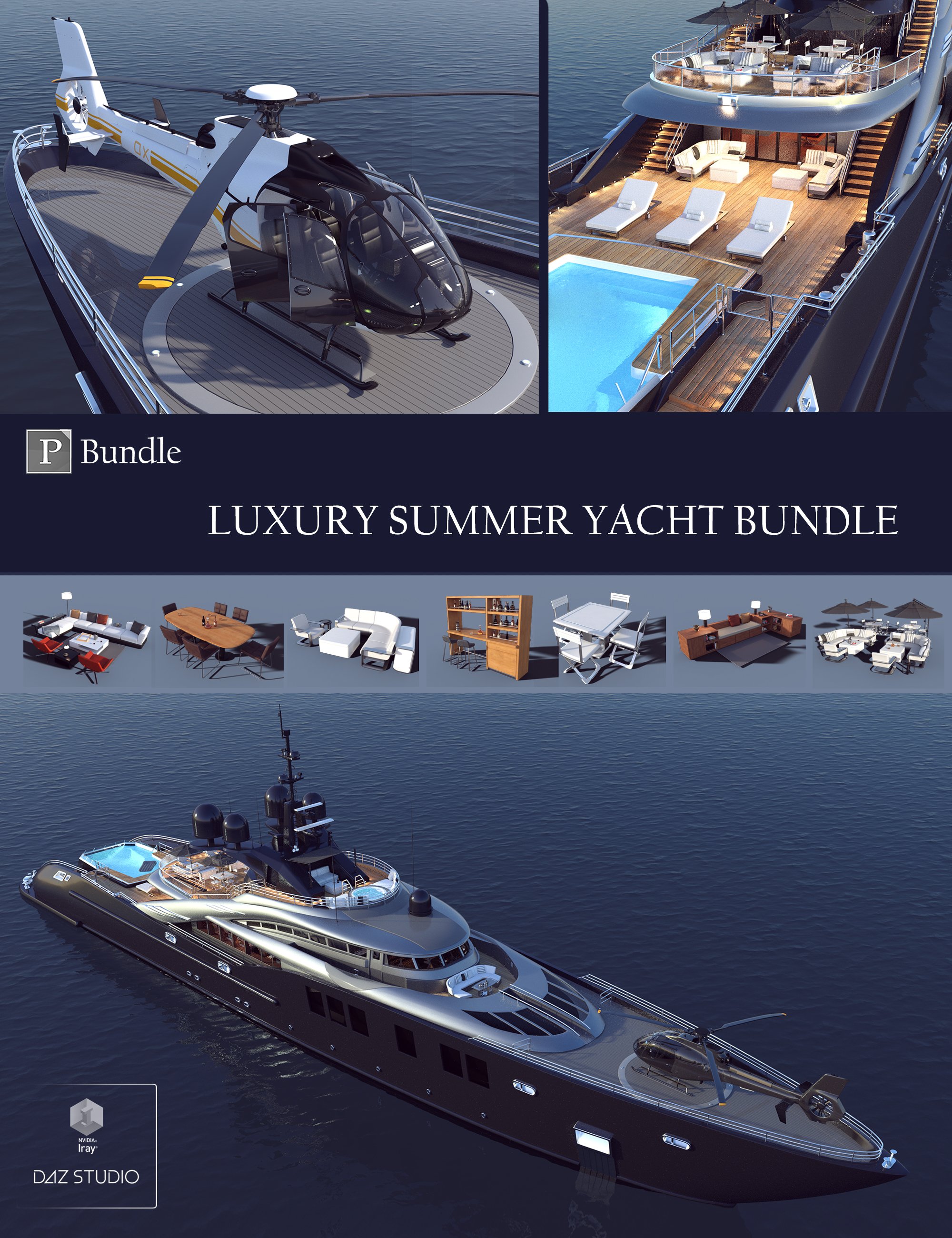 Luxury Summer Yacht Bundle by: Polish, 3D Models by Daz 3D