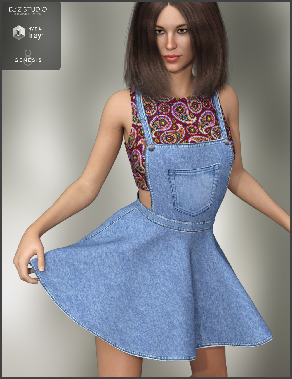 Overall Dress Outfit for Genesis 8 Female(s) by: Nikisatez, 3D Models by Daz 3D
