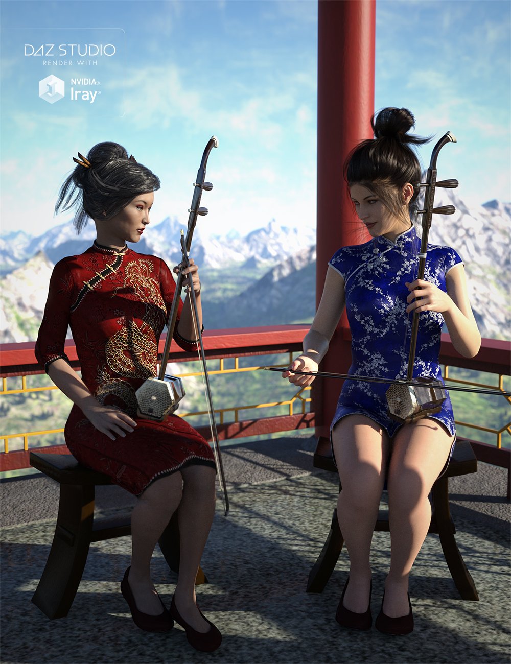 Chinese Erhu and Poses for Genesis 3 and 8 Female(s) by: Protozoon, 3D Models by Daz 3D