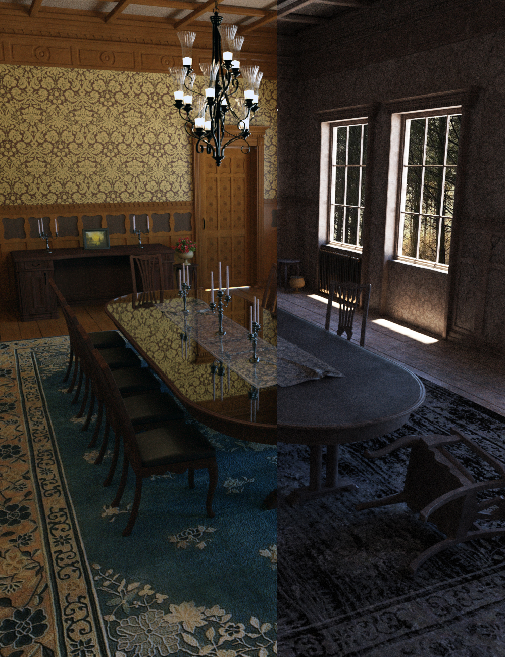 Old Royal Dining Hall Bundle by: Tesla3dCorp, 3D Models by Daz 3D
