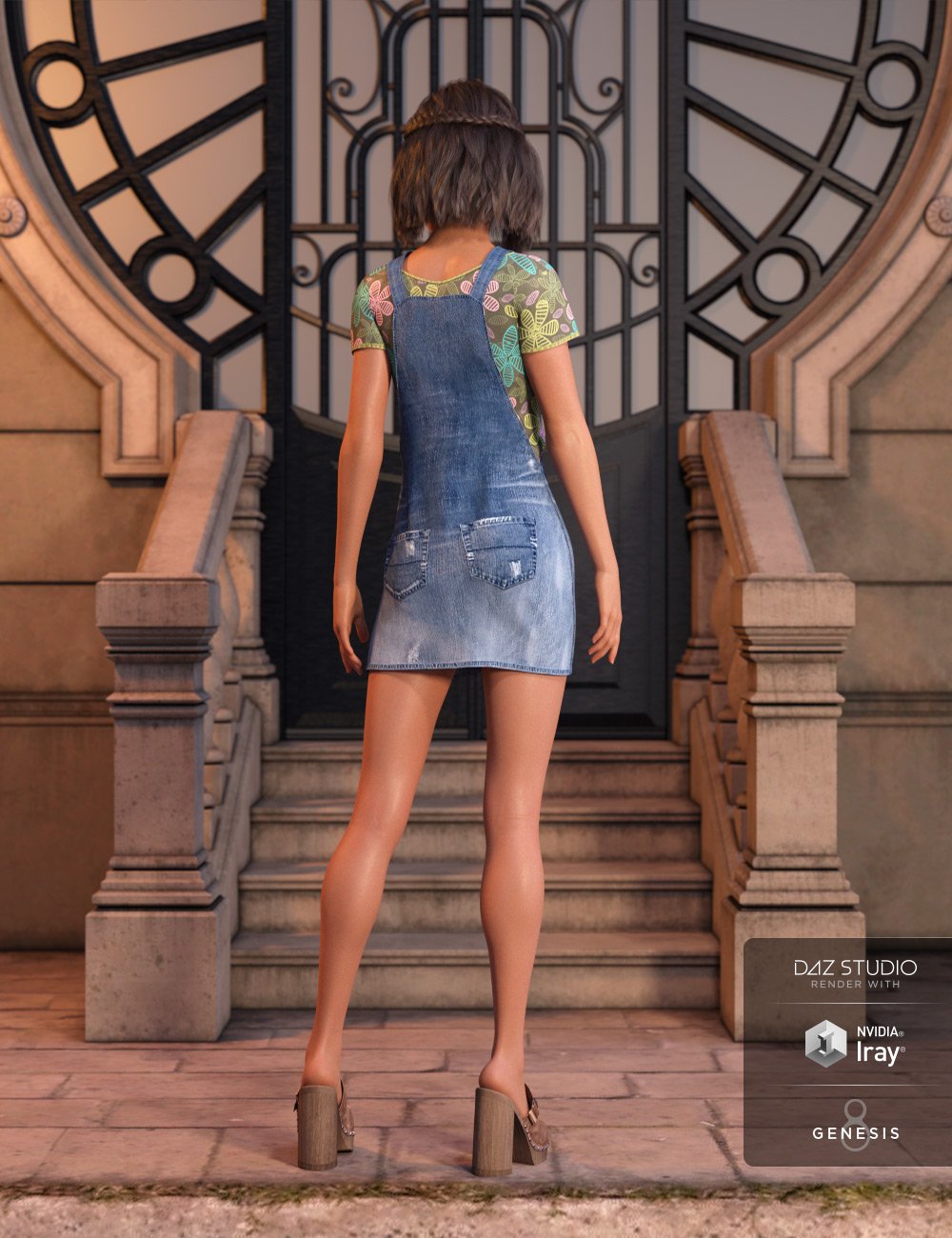 Denim Jumper Outfit for Genesis 8 Female(s) by: Barbara BrundonShox-Design, 3D Models by Daz 3D
