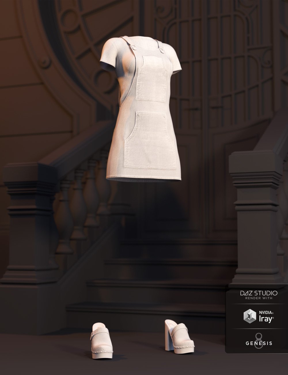 Denim Jumper Outfit for Genesis 8 Female(s) by: Barbara BrundonShox-Design, 3D Models by Daz 3D