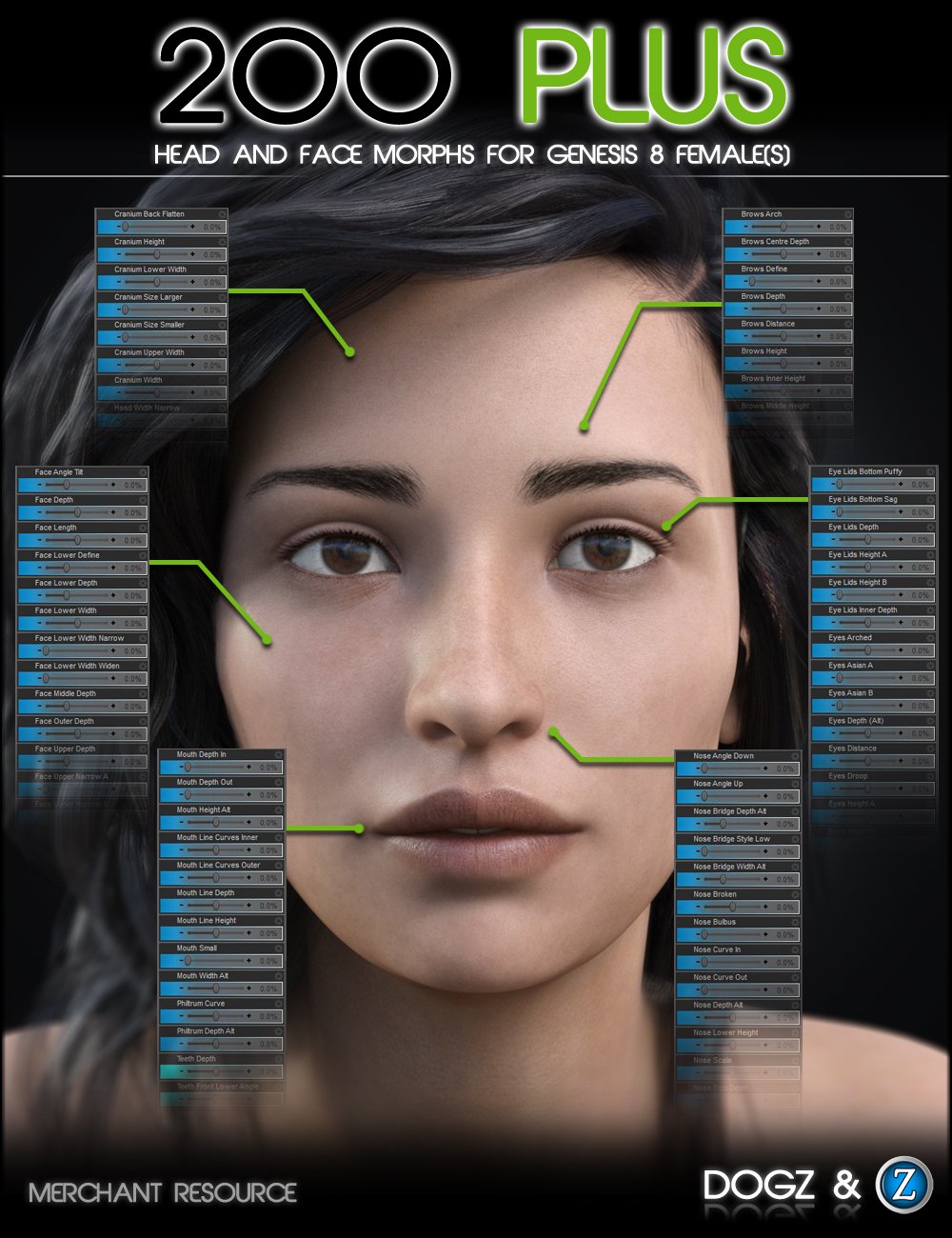 200 Plus Head and Face Morphs for Genesis 8 Female(s) by: Zev0Dogz, 3D Models by Daz 3D