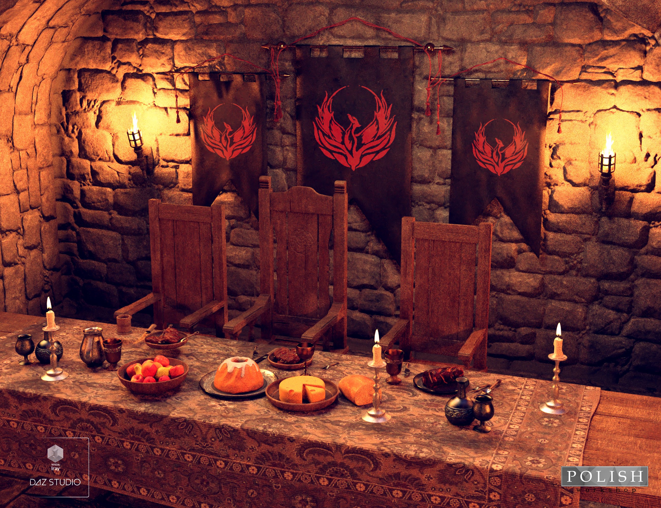 Medieval Dinner Hall Props by: Polish, 3D Models by Daz 3D