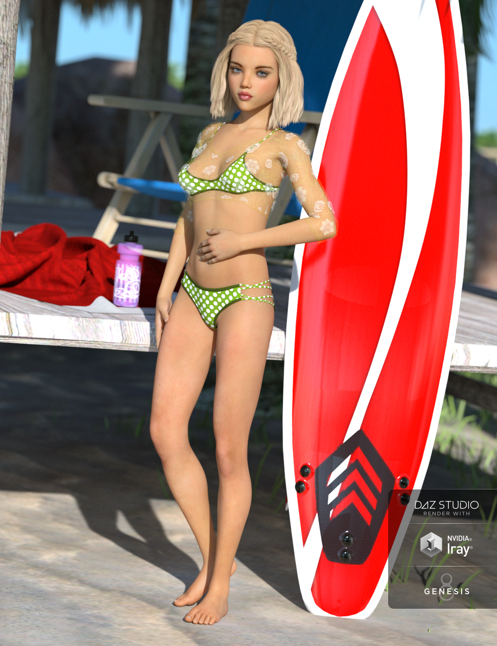 Surfer Outfit and Surfboard for Teen Josie 8 by: Charlie, 3D Models by Daz 3D