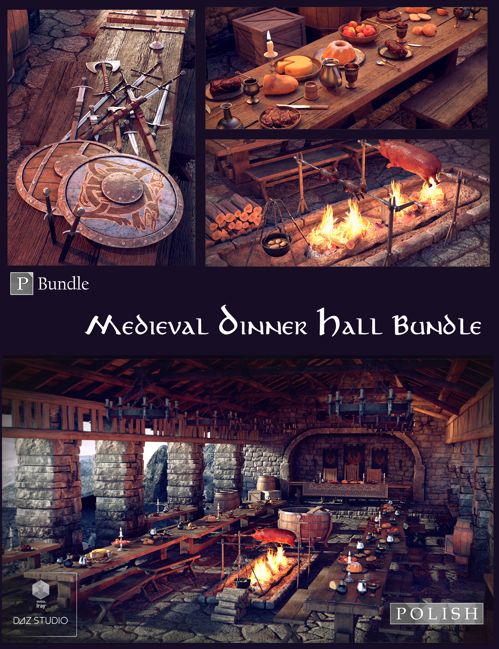 Medieval Dinner Hall Bundle by: Polish, 3D Models by Daz 3D