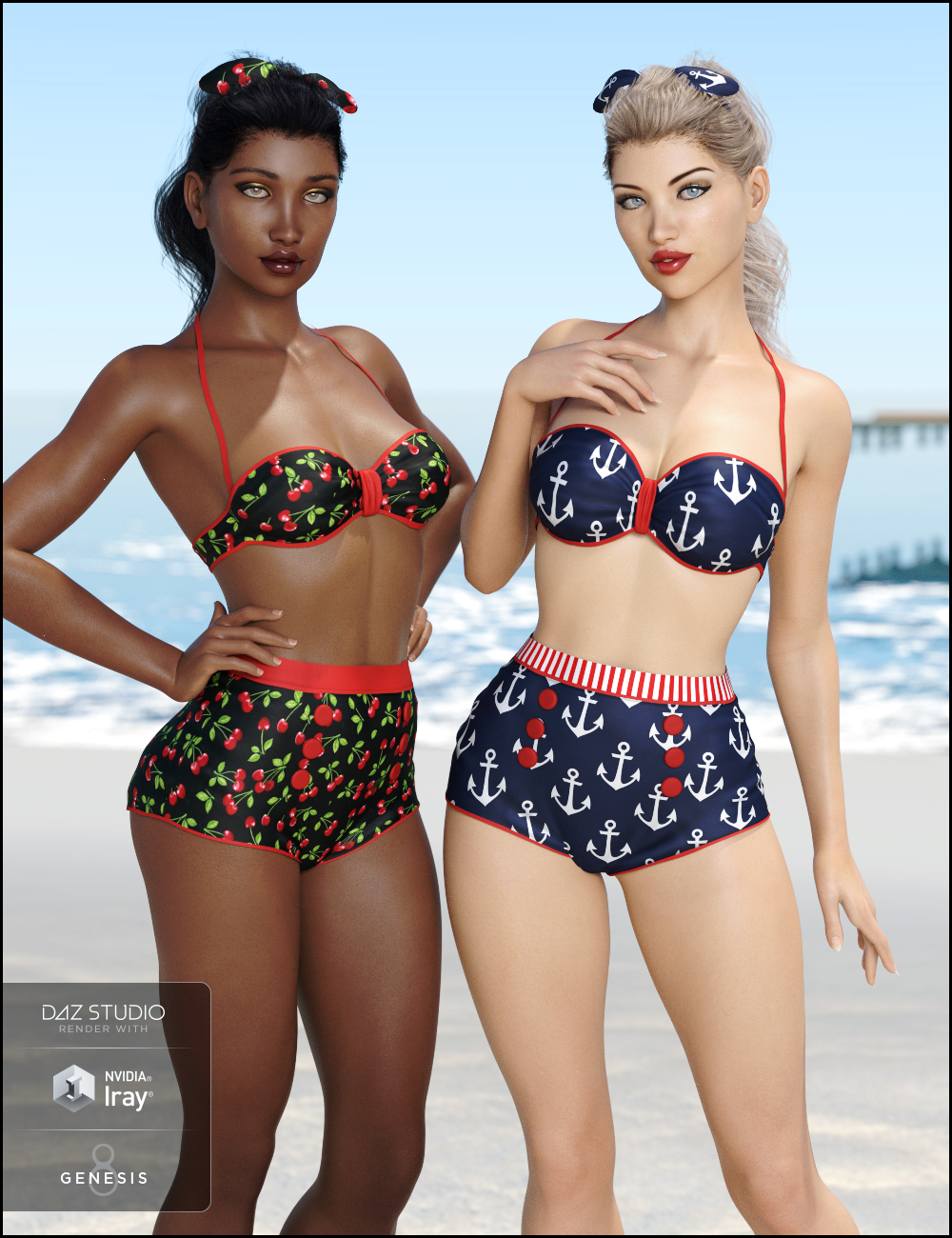 Vacation Textures for the High Waist Pinup Bikini by: DemonicaEviliusJessaii, 3D Models by Daz 3D