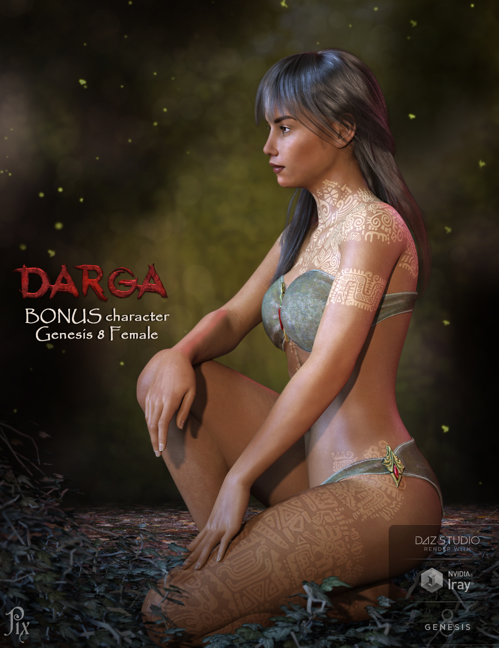 Tribal Fury Henna for Genesis 3 and 8 with Bonus Character by: Pixeluna, 3D Models by Daz 3D