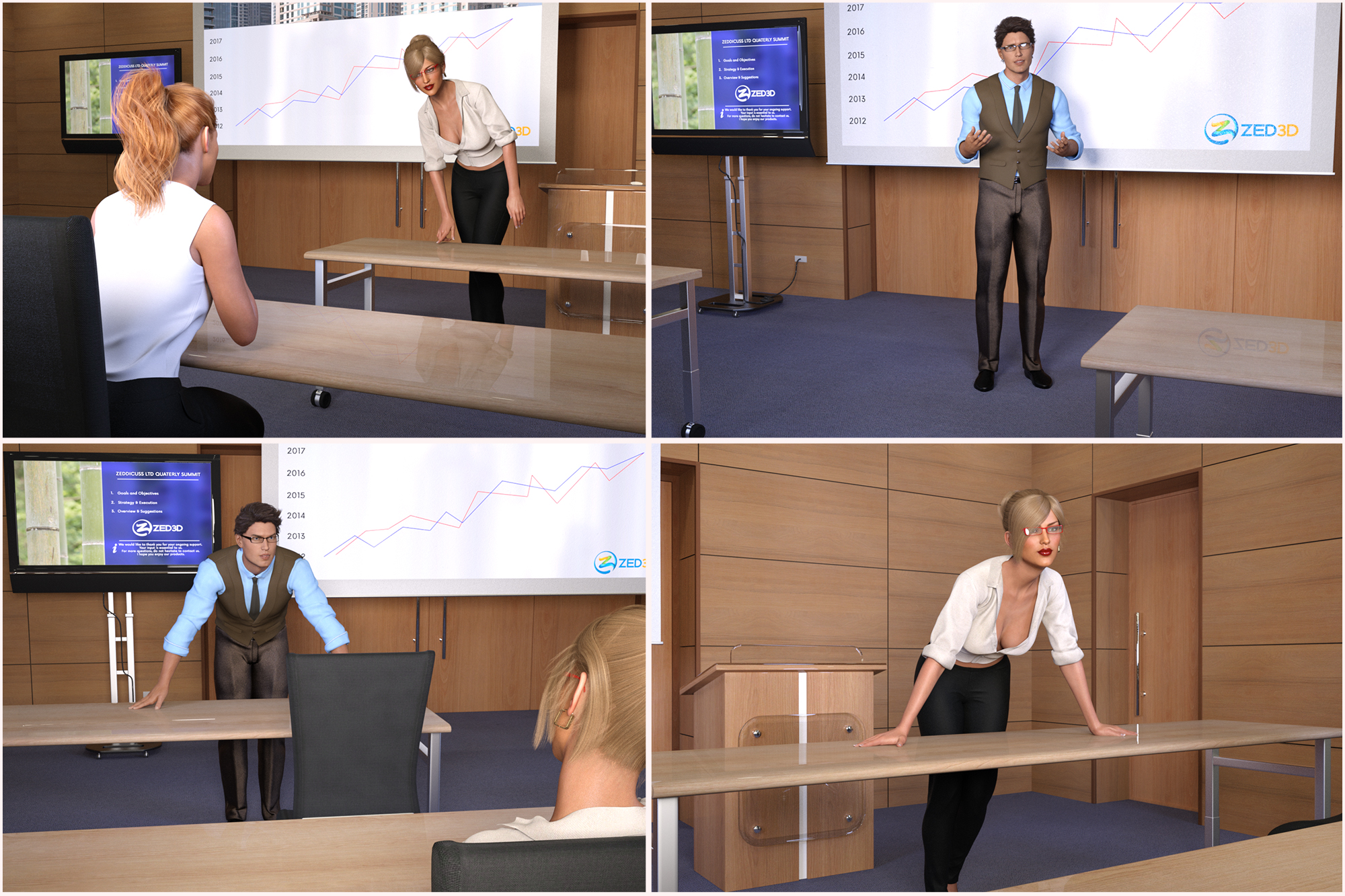 Z Conference Room Environment & Poses by: Zeddicuss, 3D Models by Daz 3D