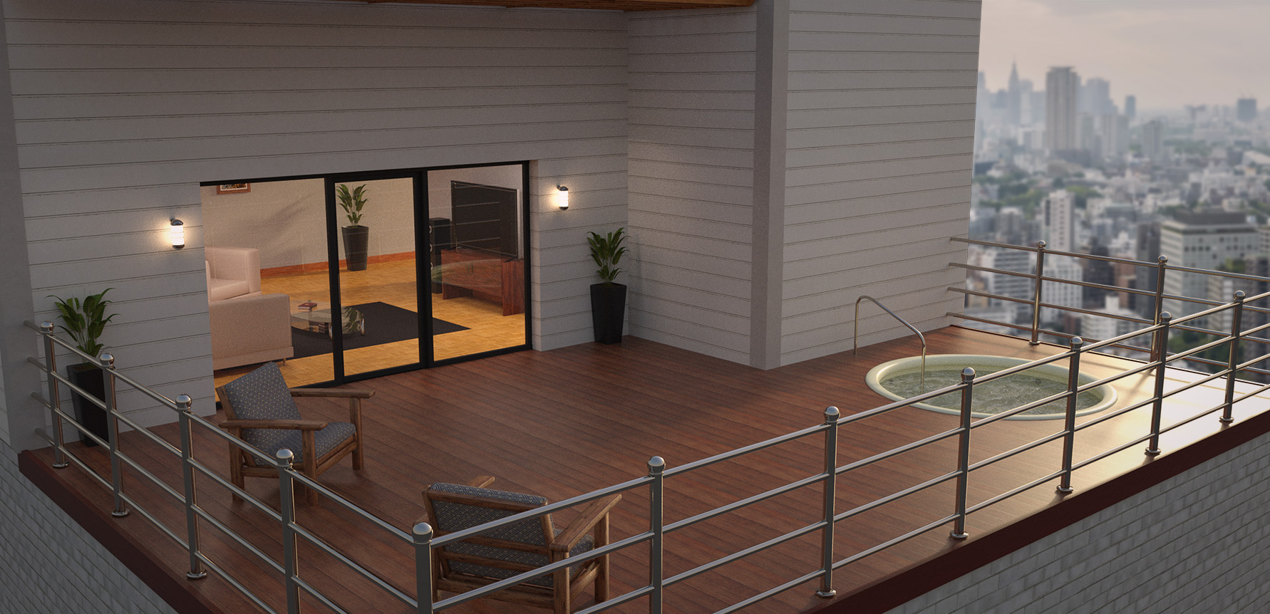 Apartment Living Room and Patio Jacuzzi by: , 3D Models by Daz 3D