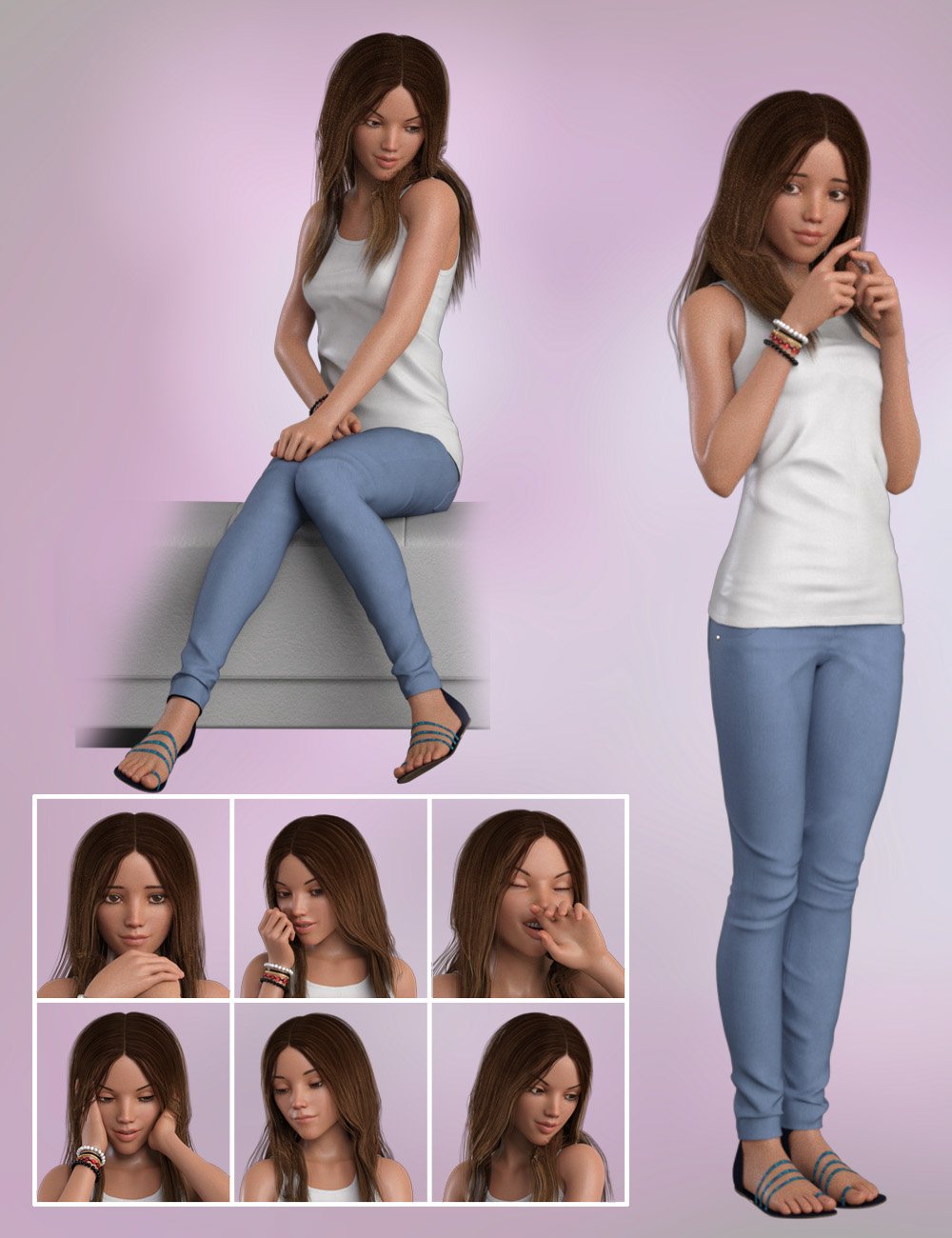 Shy Girl Poses for Teen Josie 8 and Victoria 8 by: aurorabreeze, 3D Models by Daz 3D