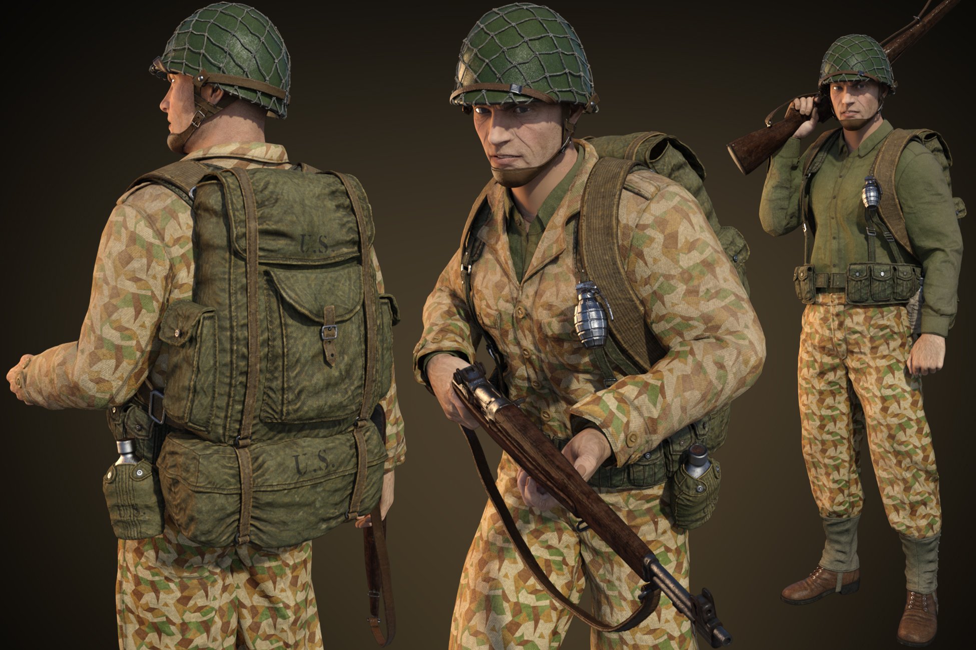 World War II U.S. Uniform HD Textures by: Luthbellina, 3D Models by Daz 3D