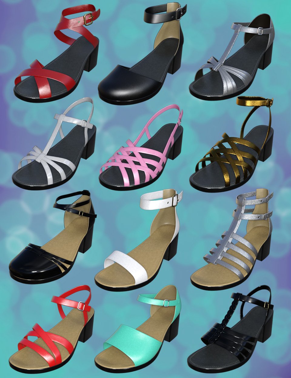 Summer Footwear Collection Genesis 2, 3 & 8 Female(s) by: Dogz, 3D Models by Daz 3D