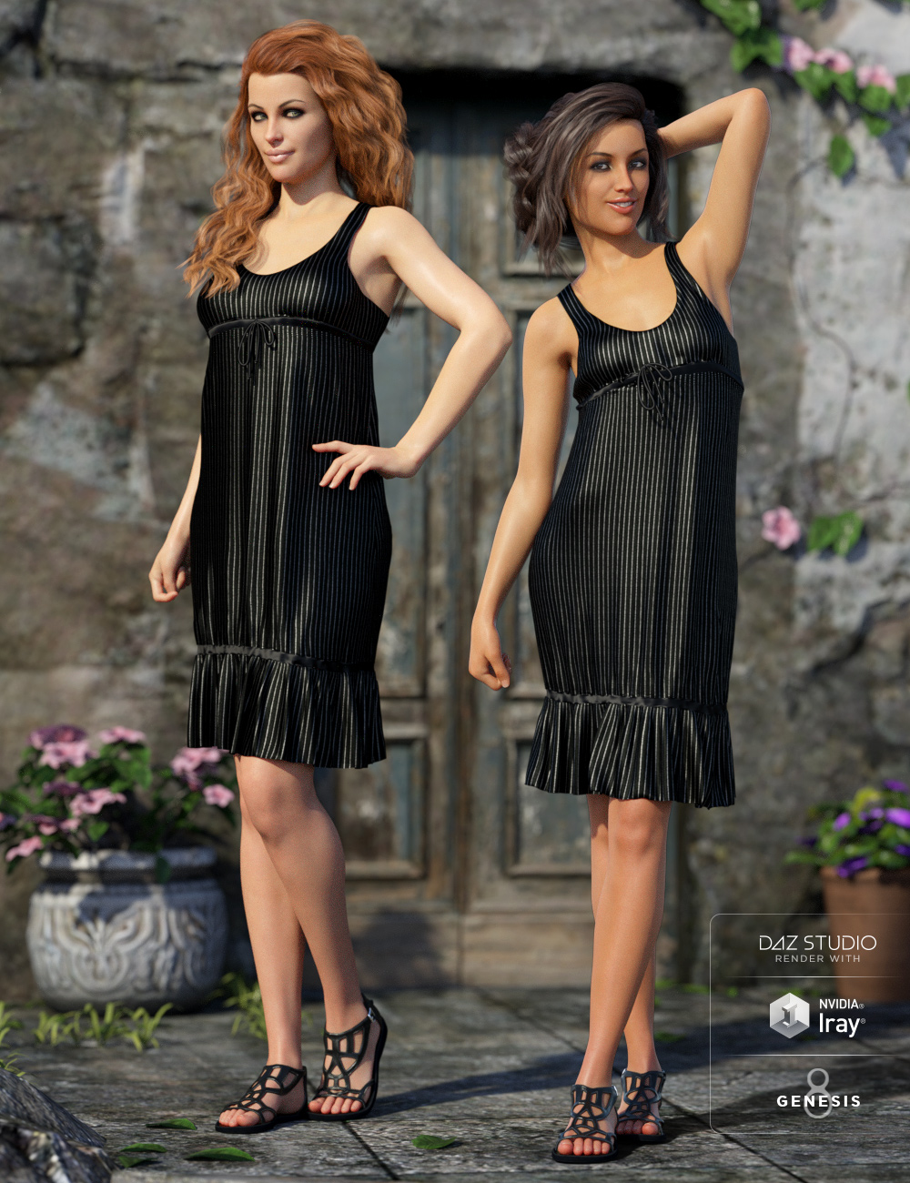 dForce Sleeveless Ruffle Dress for Genesis 8 Female(s) by: Mada, 3D Models by Daz 3D