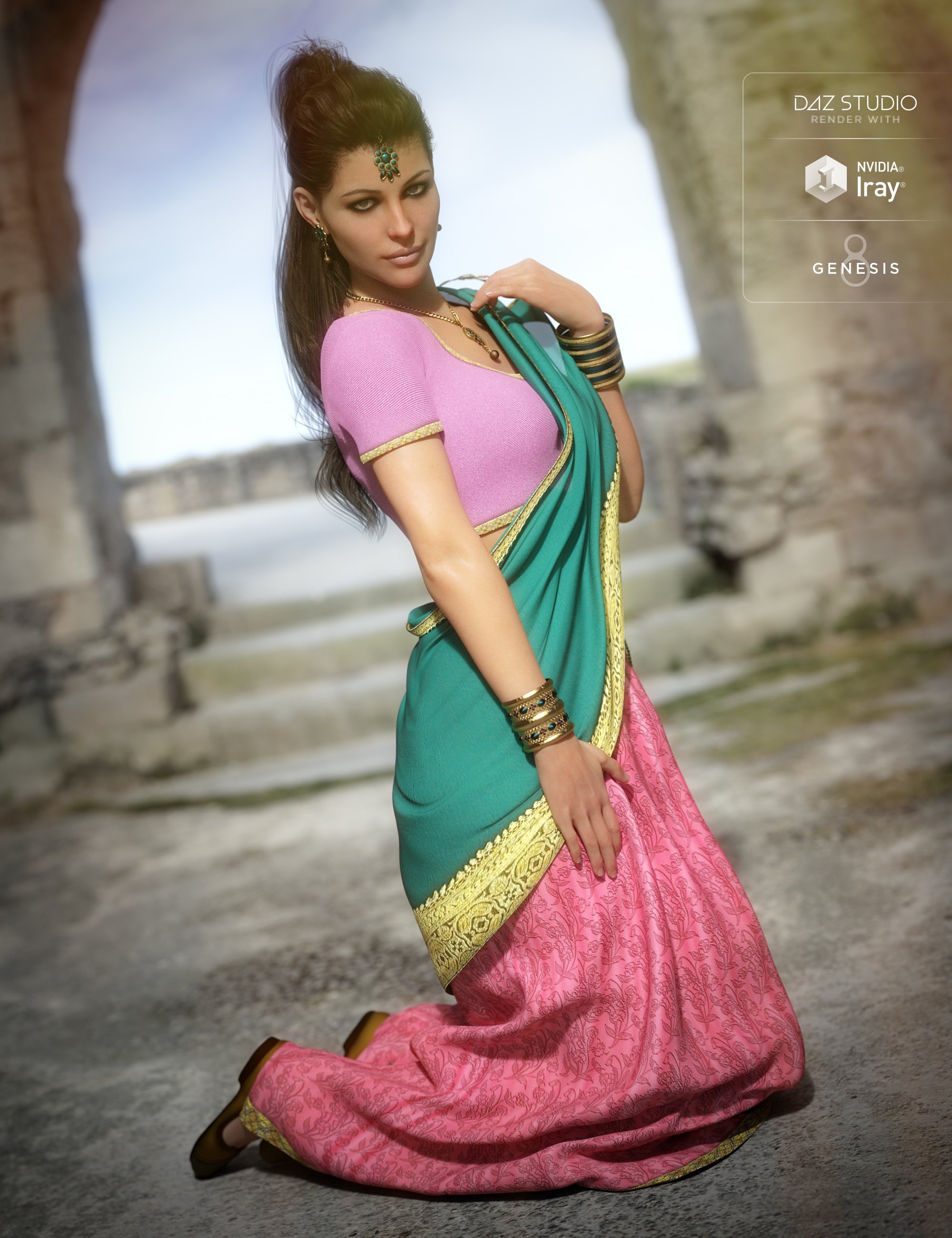 Saree for Genesis 8 Female and Victoria 8 by: Ravenhair, 3D Models by Daz 3D
