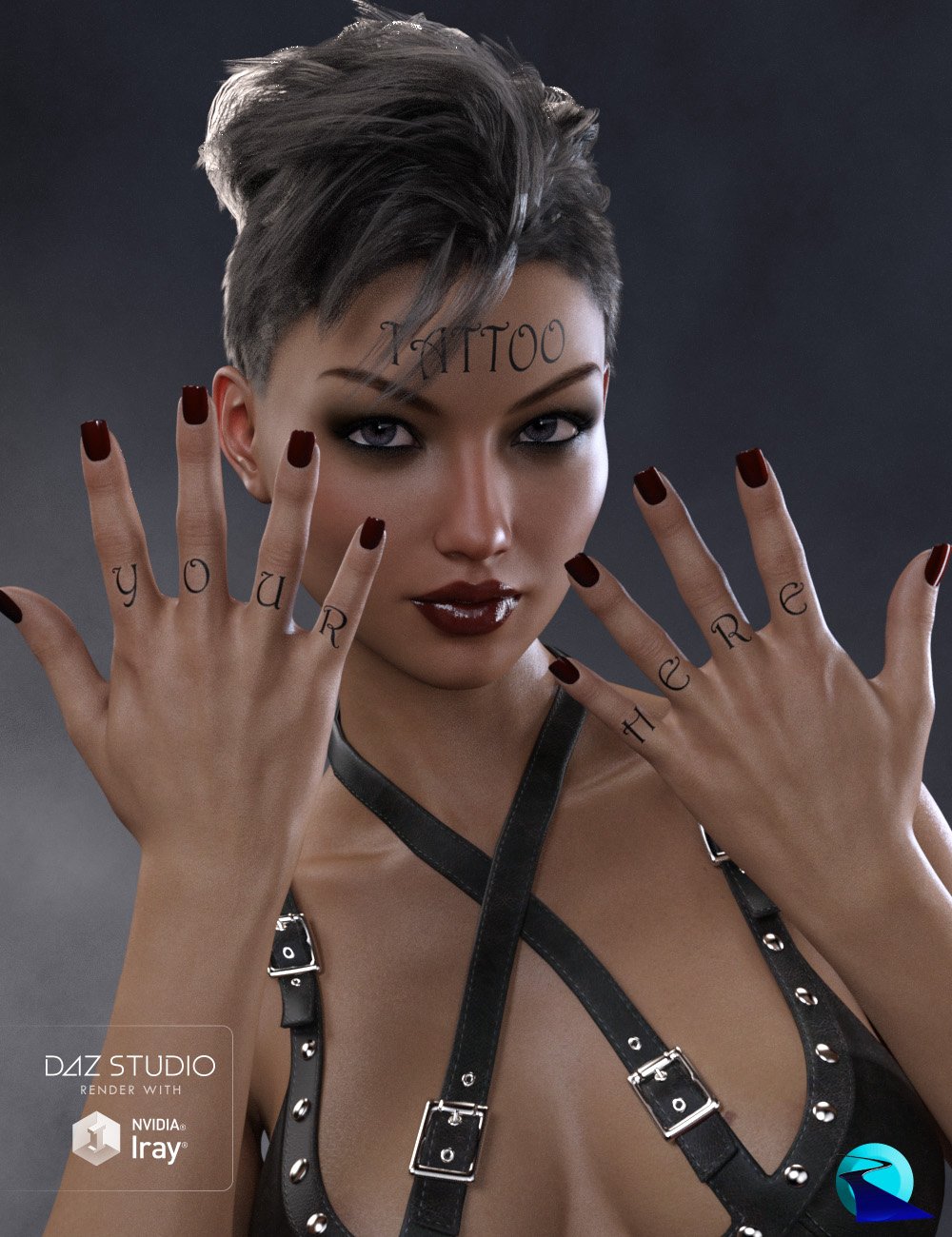 Word Tattoo for Genesis 3 and 8 Female by: RiverSoft Art, 3D Models by Daz 3D
