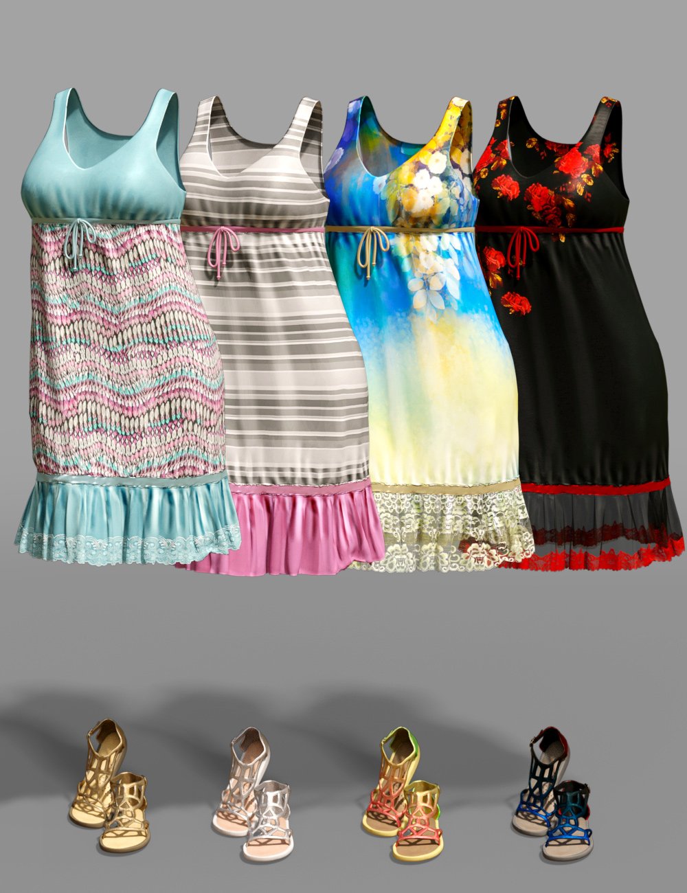 dForce Sleeveless Ruffle Dress Textures by: Shox-Design, 3D Models by Daz 3D