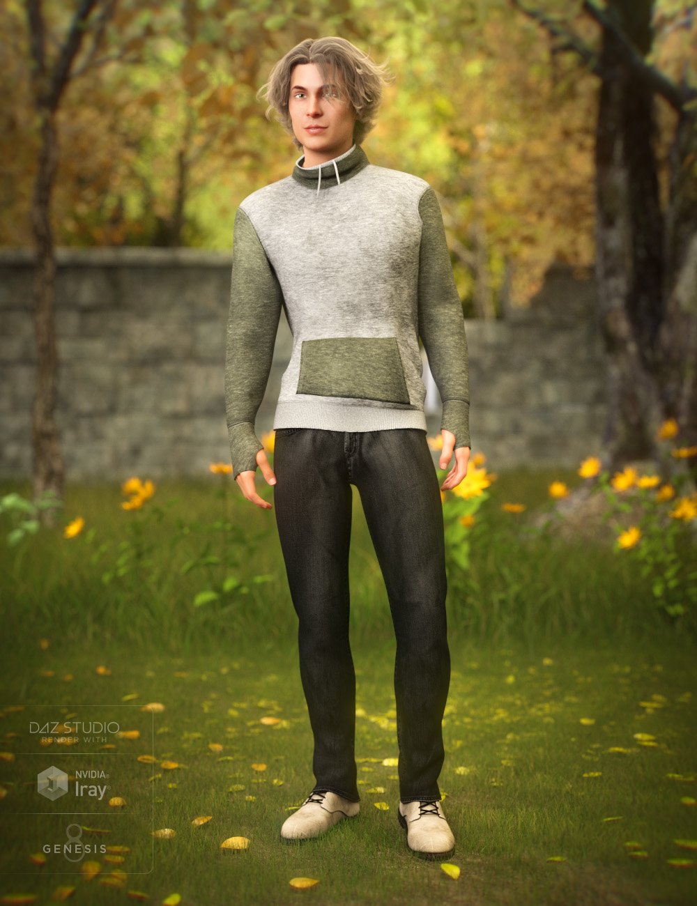 High Neck Sweatshirt Outfit for Genesis 8 Male(s)