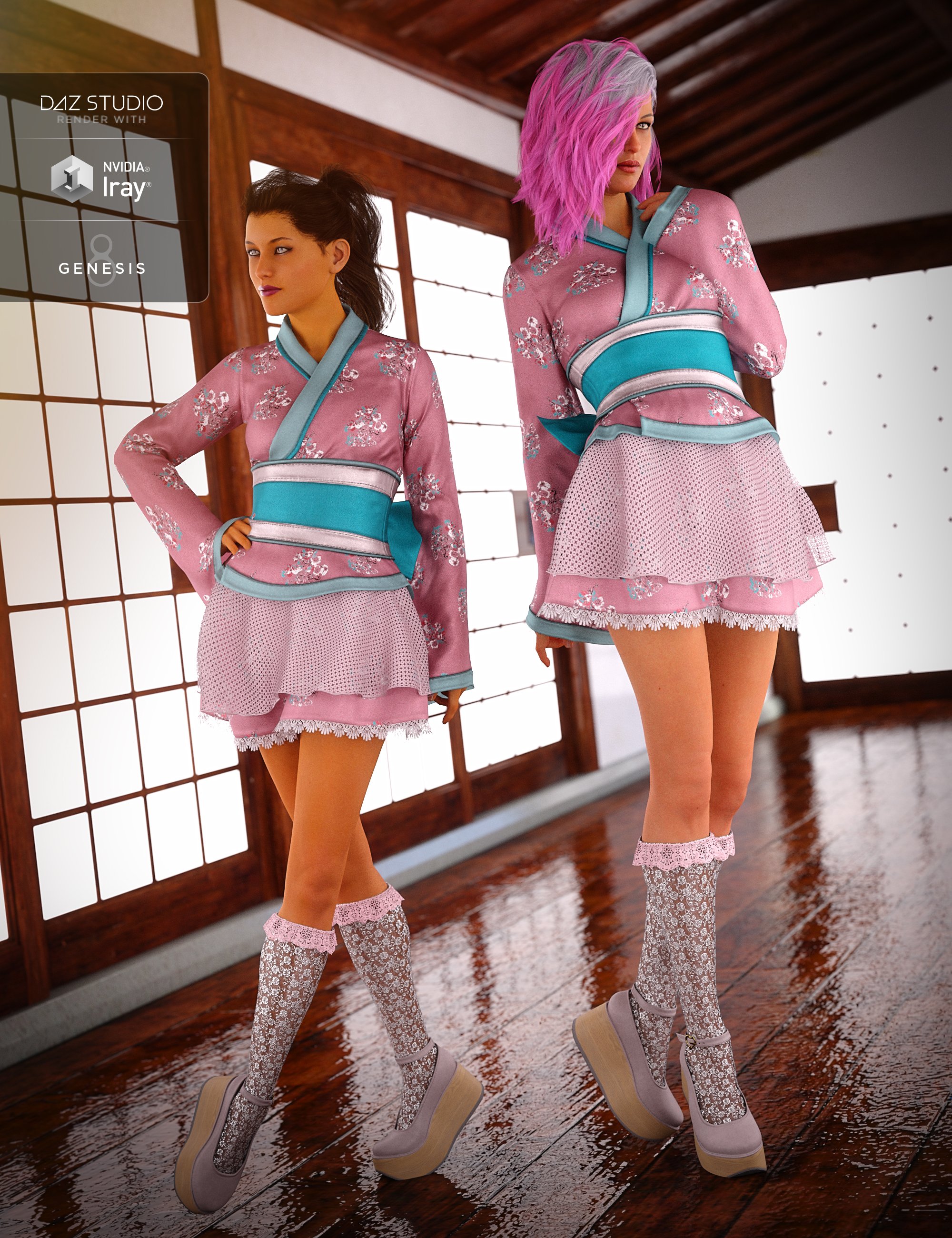 Kawaii Kimono Outfit for Genesis 8 Female(s) by: Linday, 3D Models by Daz 3D