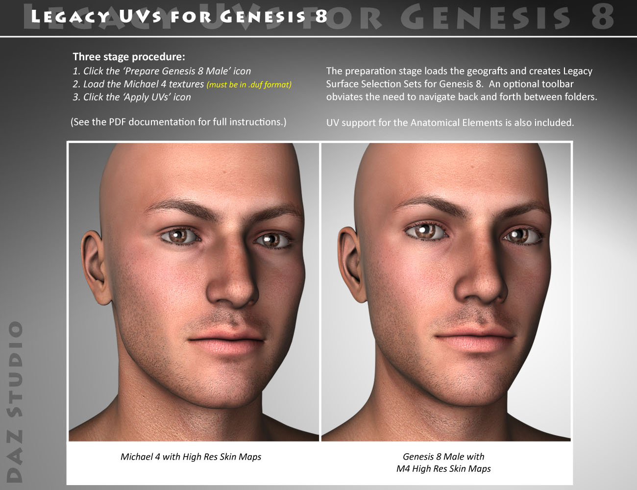 Legacy UVs for Genesis 8: Michael 4 by: Cayman Studios, 3D Models by Daz 3D