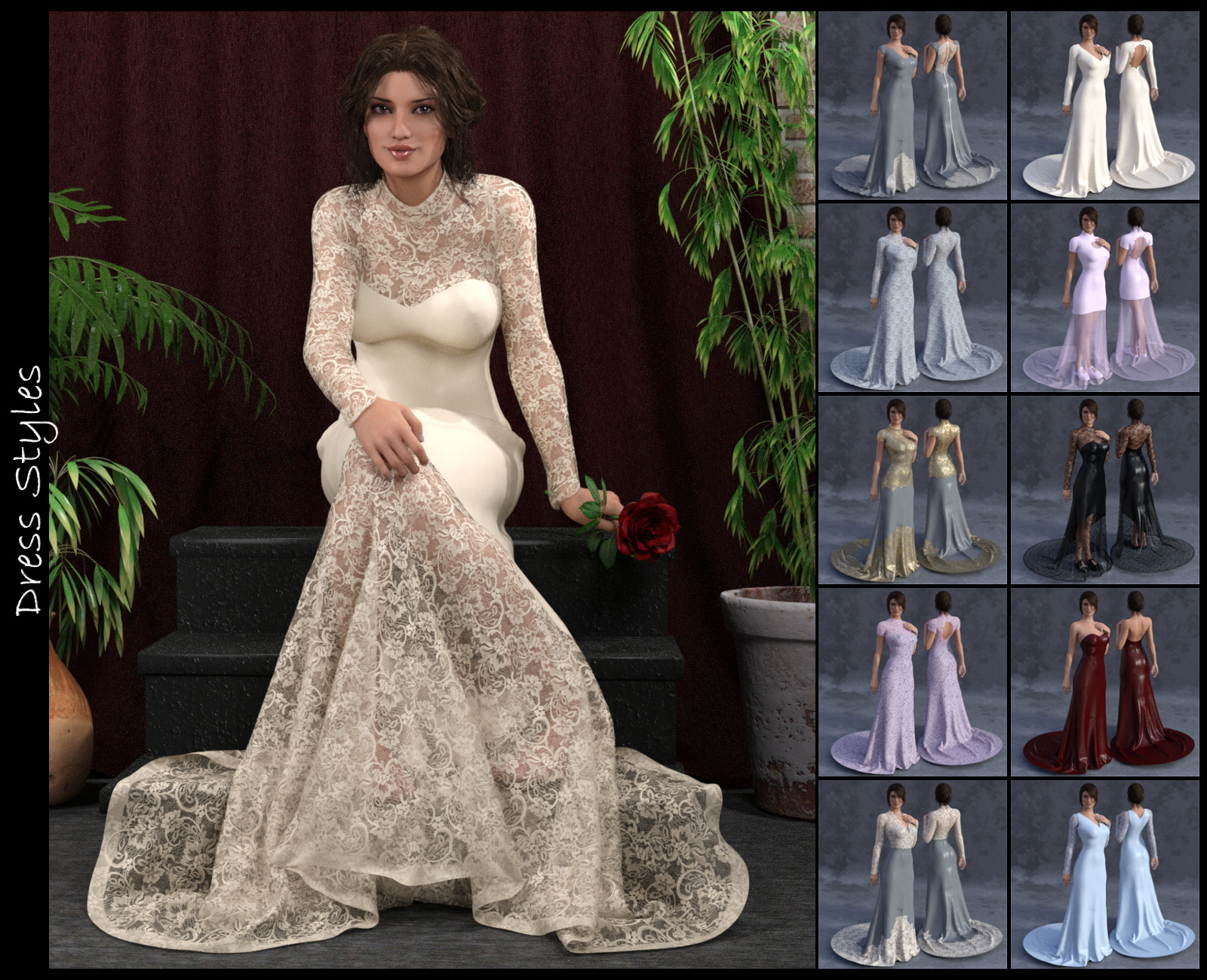 Bridal Styles for Trumpet Dress by: IDG DesignsDestinysGarden, 3D Models by Daz 3D