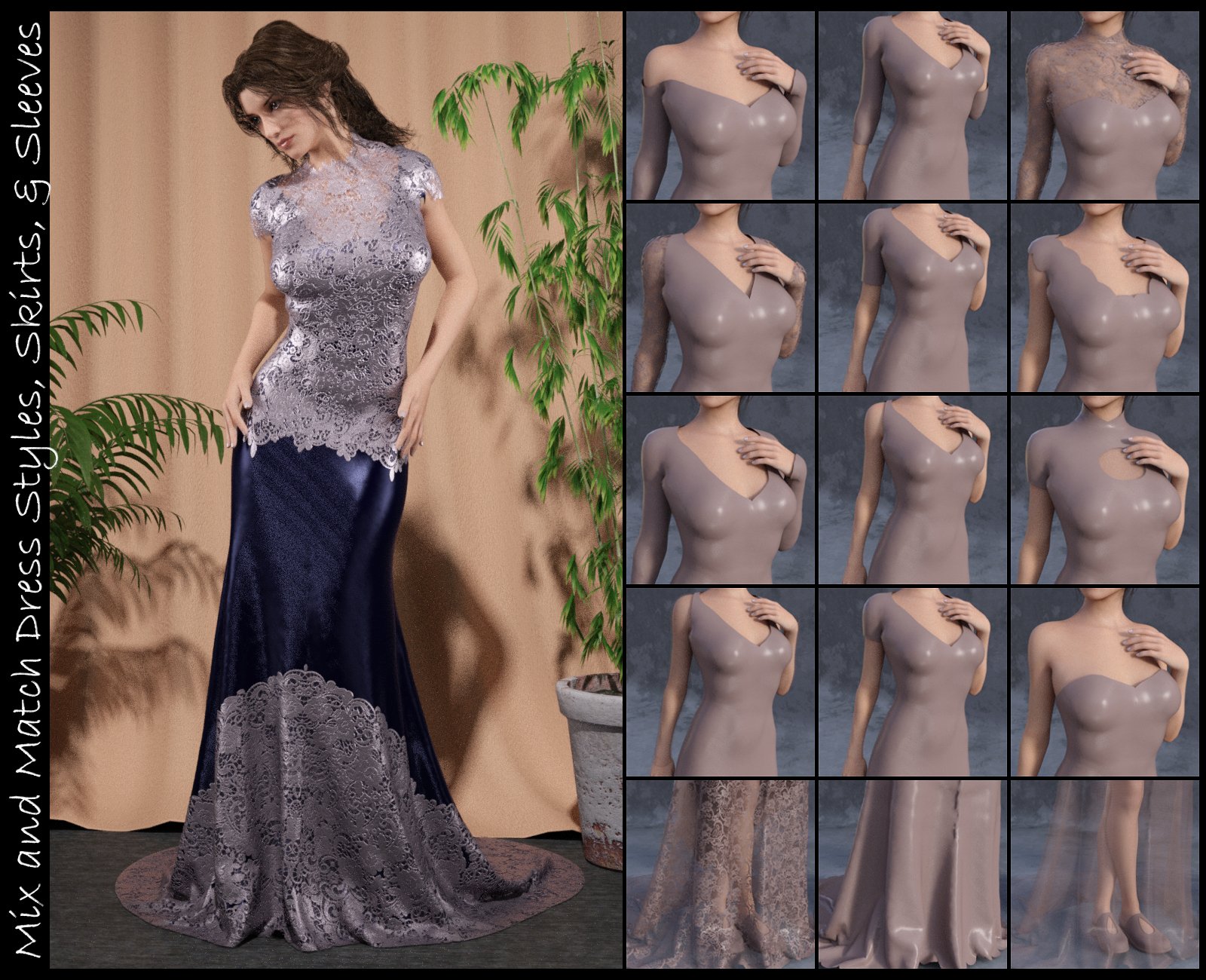 Bridal Styles for Trumpet Dress by: IDG DesignsDestinysGarden, 3D Models by Daz 3D