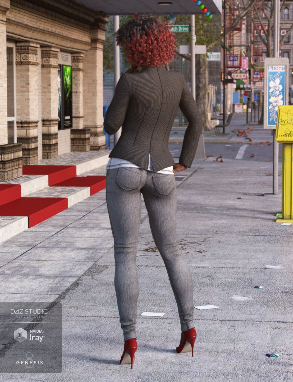 Blazer and Skinny Jeans Outfit for Genesis 8 Female(s) by: Nikisatez, 3D Models by Daz 3D